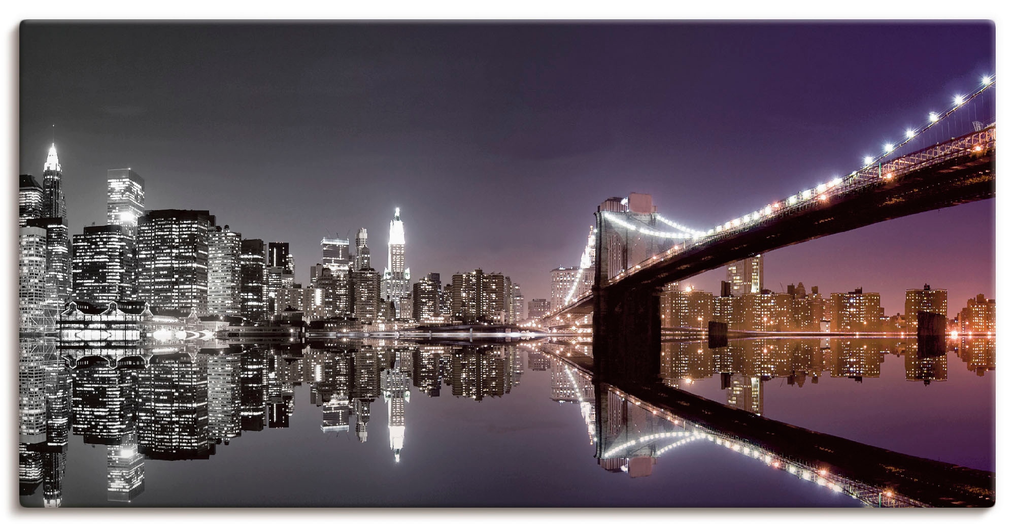 Image of Artland Leinwandbild "New York Skyline nächtliche Reflektion" Amerika 1 Stk. tlg. auf Holzrahmen gespannt