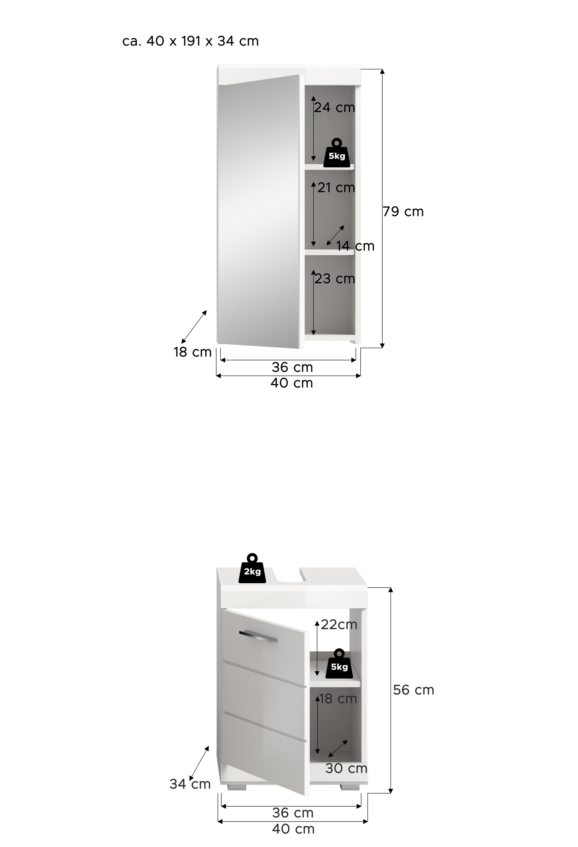 welltime Ensemble de meubles de salle de bain »SIENA, 2-teilig, Waschbeckenunterschrank & Spiegelschrank«