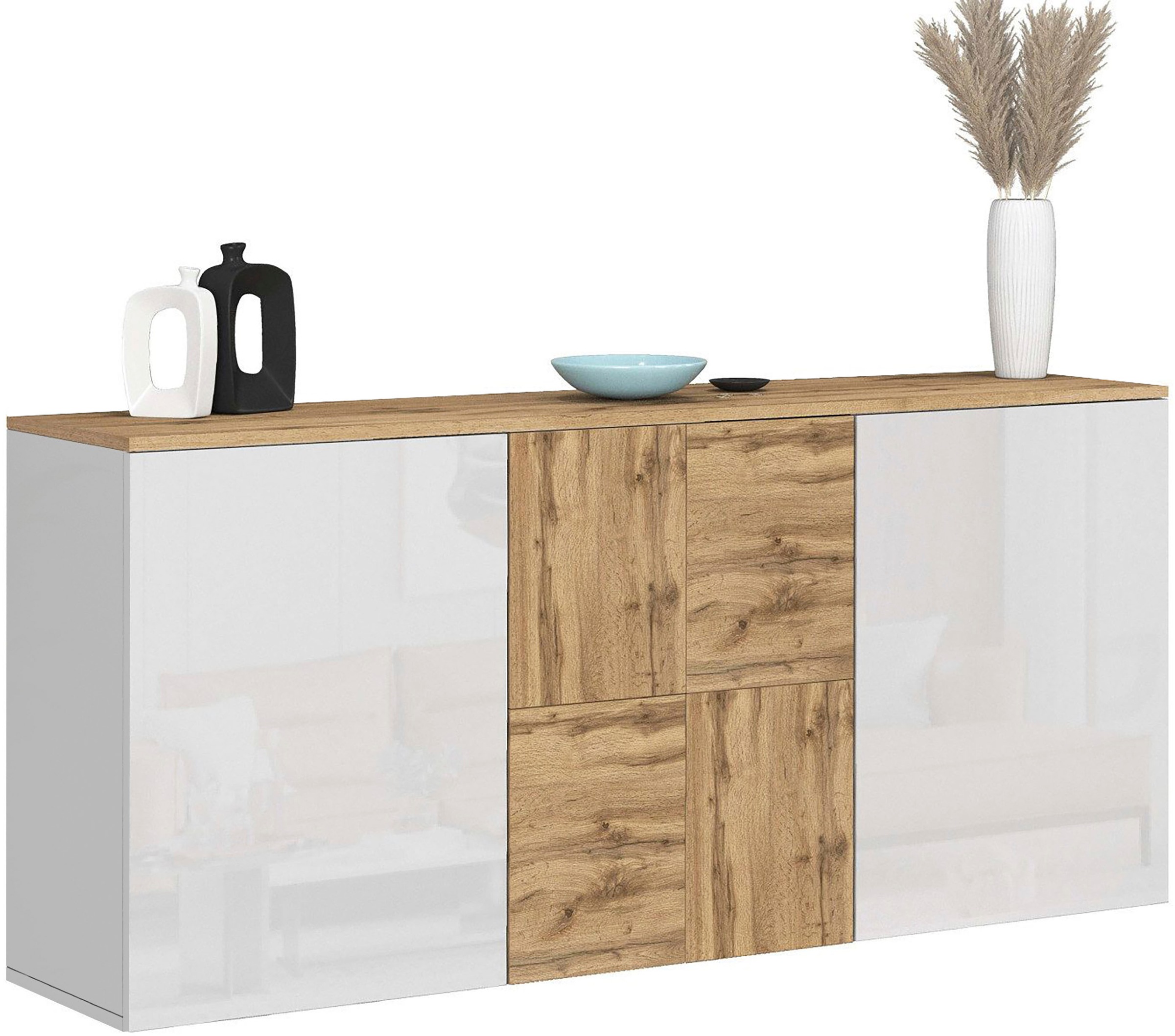 Image of GOODproduct Sideboard "ISEO, Kommode, Schrank, Sideboard, Lowboard, 6 Fächer, Breite 150 cm" 1 Stk. tlg. stehend/hängend, 3 Türen Hochglanz lackiert, Made in Italy
