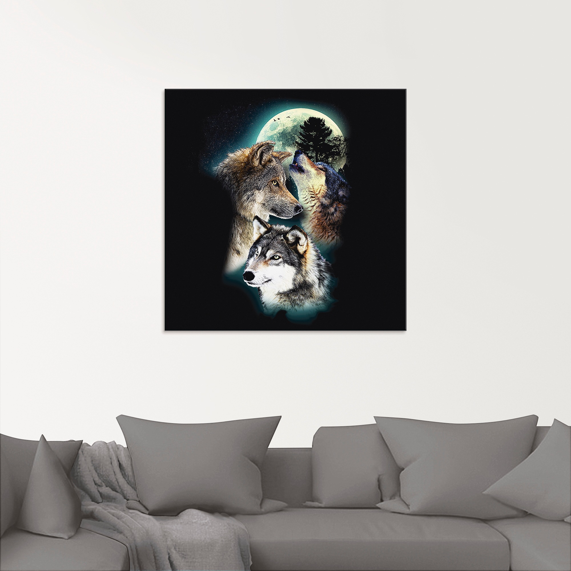 Artland Glasbild »Phantasie Wolf Wölfe mit Mond«, Wildtiere, (1 St.), in verschiedenen Grössen