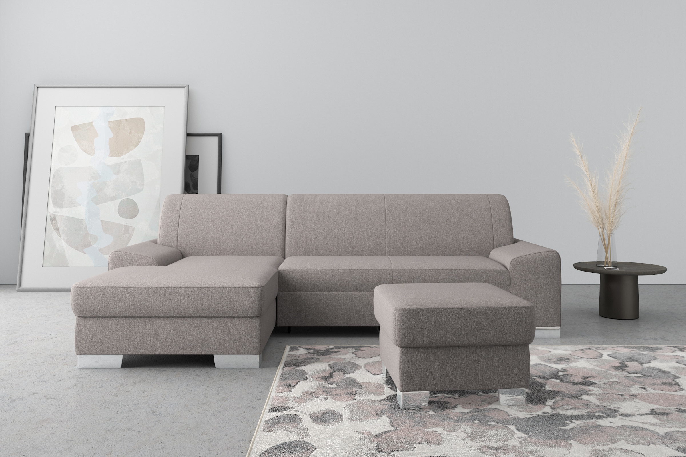 Image of DOMO collection Ecksofa "Anzio L-Form, whlw. Bettfunktion, Federkern, hochwertig, Breite 271 cm" Mit Bettfunktion, Recamiere links, Feinstruktur, schlamm