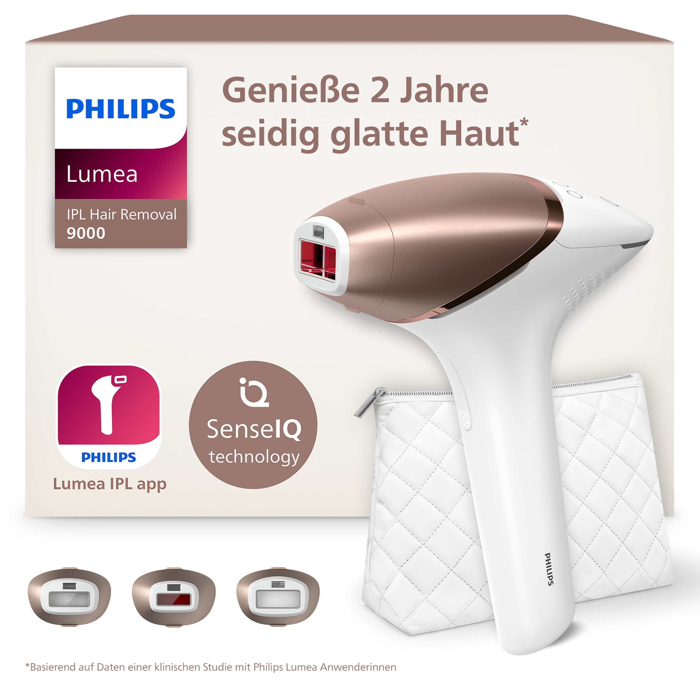 Image of Philips IPL-Haarentferner "Philips Lumea S9000 BRI955/00" 450.000 Lichtimpulse 3 Aufsätze (Körper, Gesicht und Präzisionsaufsatz), kabellos