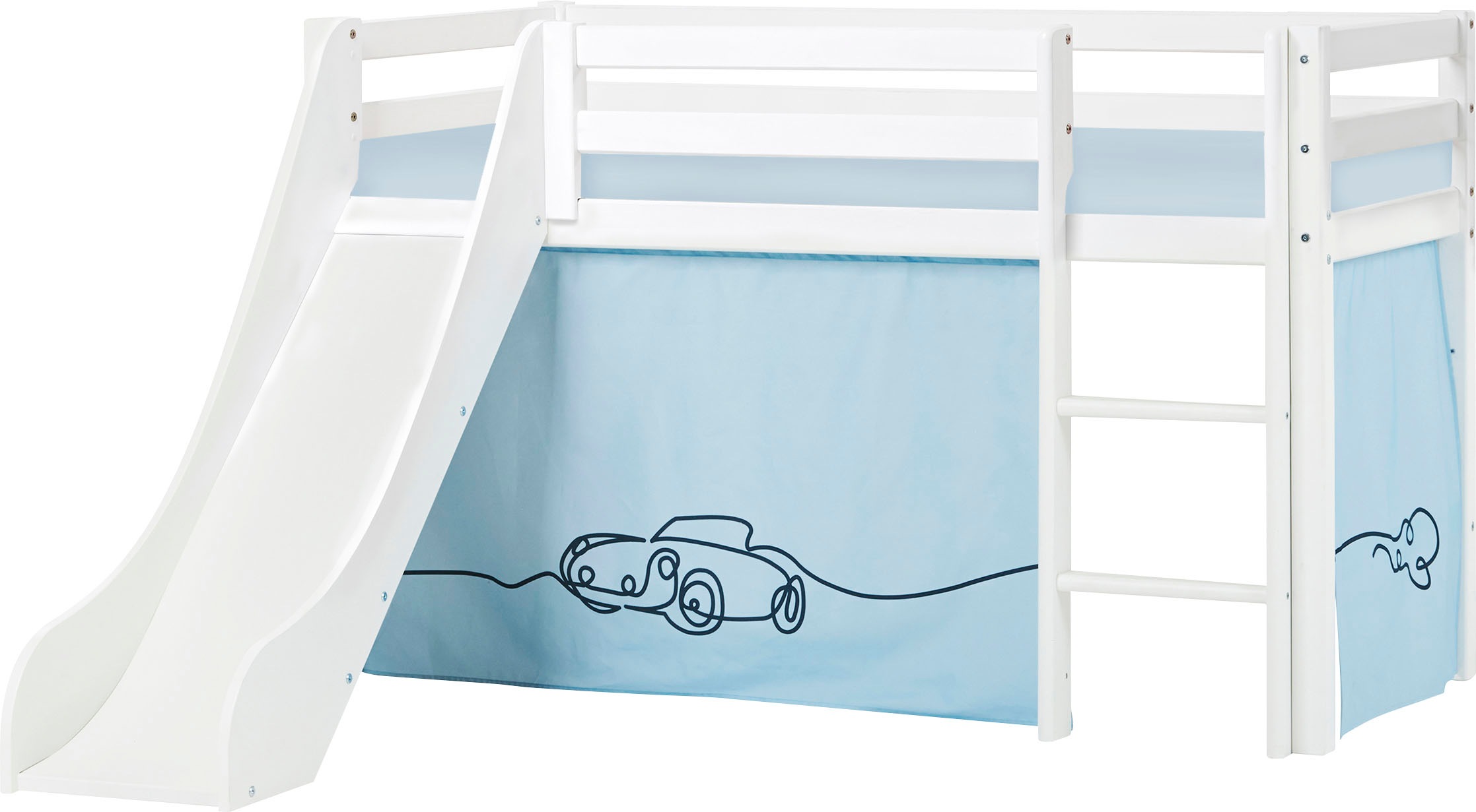 Hoppekids Hochbett »«Cars»«, Rutsche & Vorhang Blau und viel Auswahl