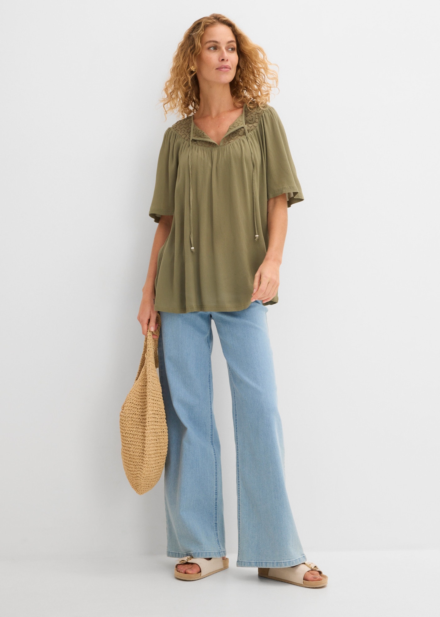 bonprix Tunika lockerer Schnitt, Oversize-Passform, Halbarm-Design, aus Viskose