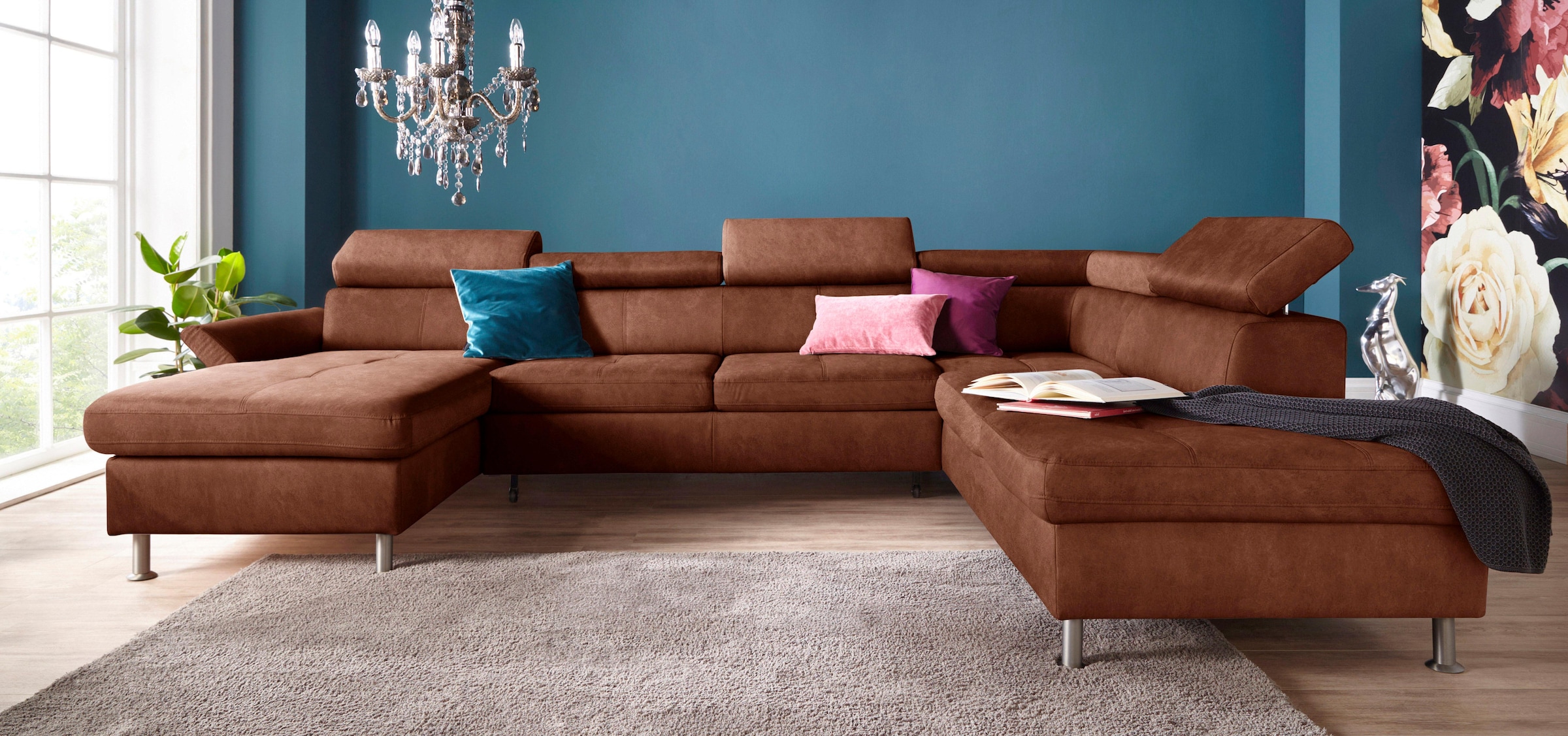 Image of exxpo - sofa fashion Wohnlandschaft "Maretto, bequem und komfortabel, viel Platz, Breite 330cm, U-Form" inkl. Kopfteilverstellung für mehr Sitzkomfort, wahlweise Bettfunktion