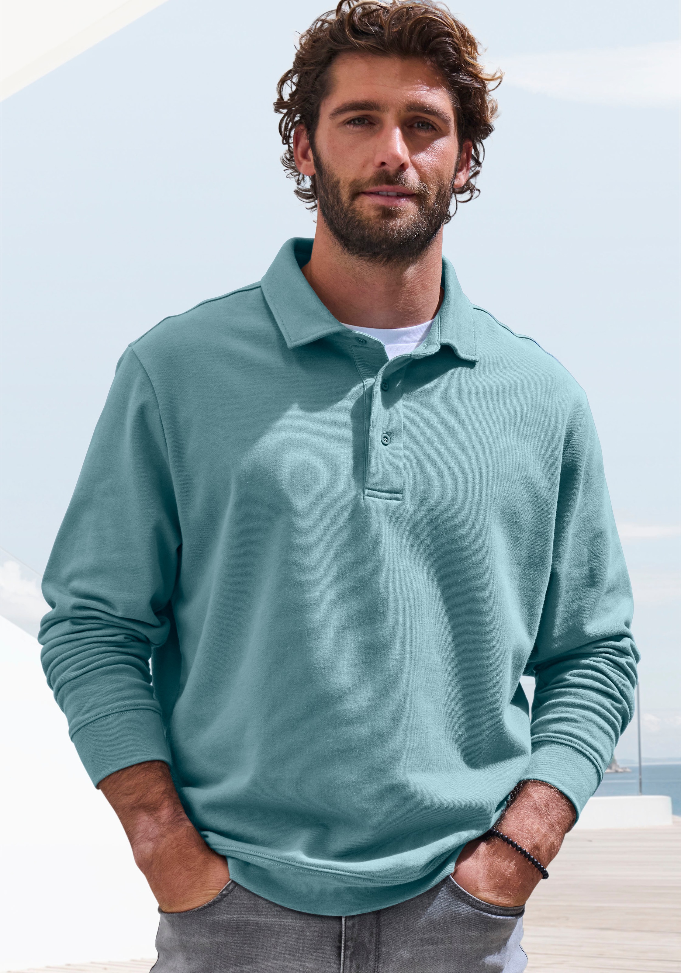 John Devin Sweatshirt, Langarm, Pullover mit Polokragen, Baumwolle