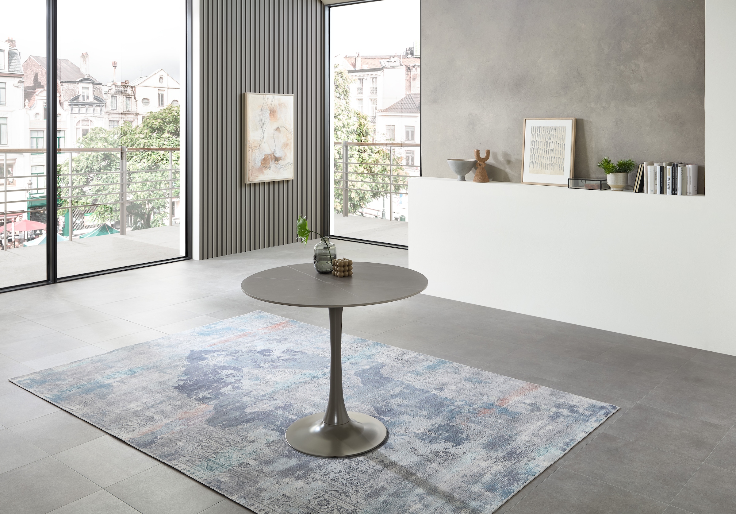 Stolkom Esstisch »Josh Esszimmertisch rund Keramik, marmoriert, BxH 90x75 cm«, Keramikoberfläche marmoriert, Wahlweise in weiss, grau oder schwarz