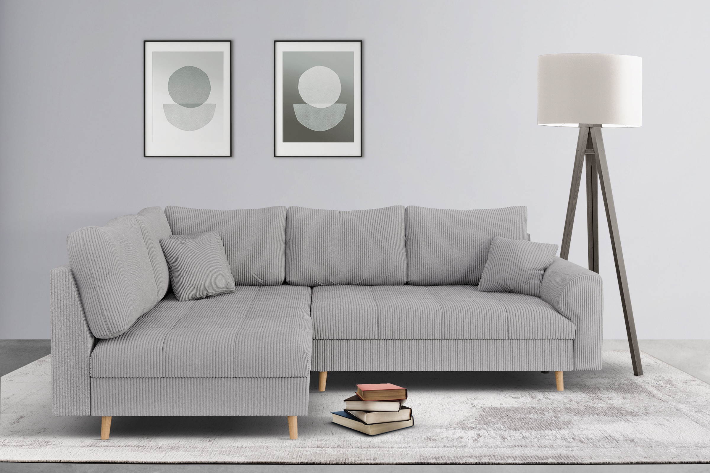 Home affaire Ecksofa »CHARRE L-Form mit Ottomane, Masse B/T/H: 231/161/81 cm«, feine Steppung, lose Rücken- und Zierkissen, auch in Cord und Bouclé