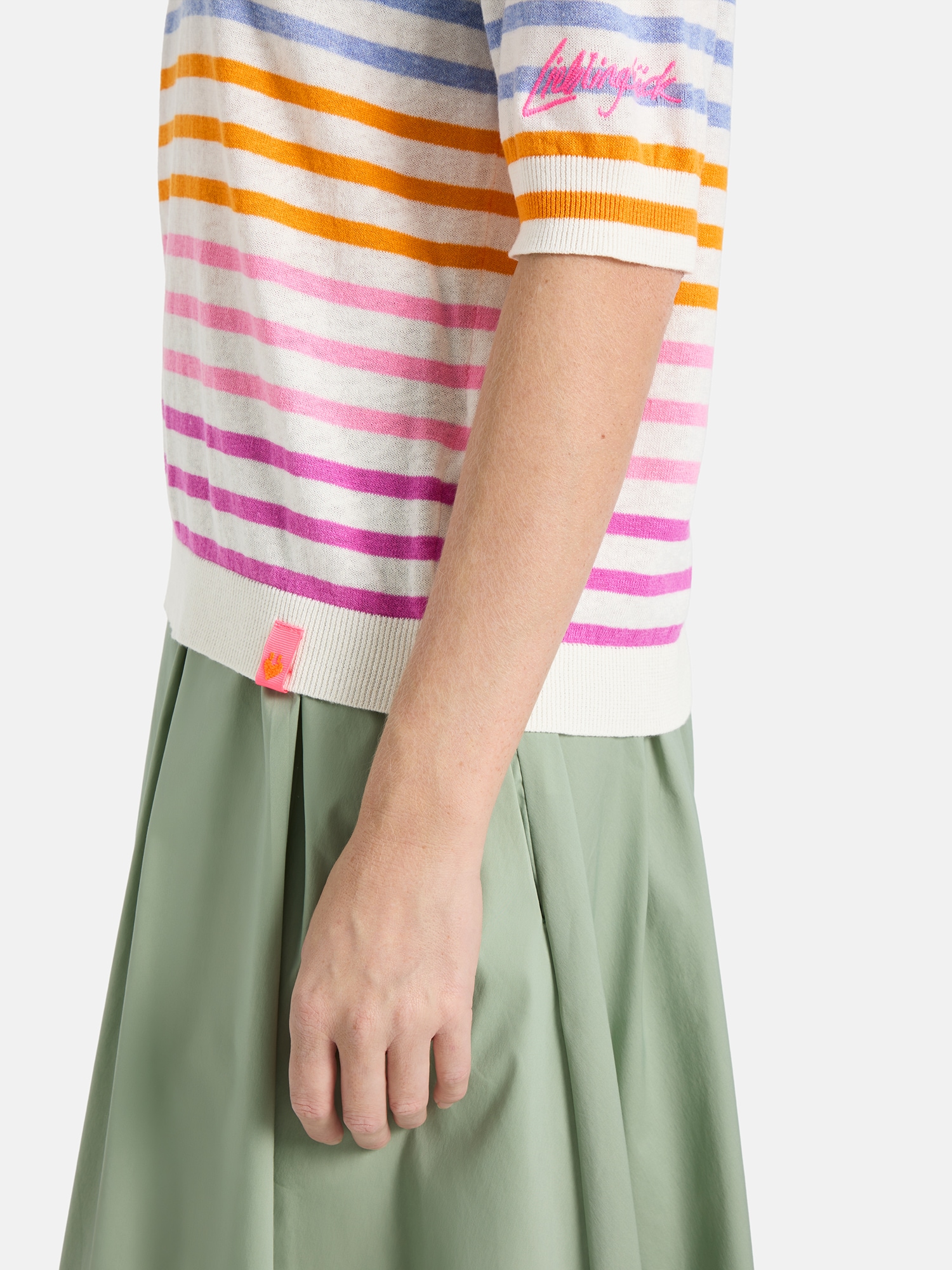 Lieblingsstück Kurzarmpullover »MarvicL« mit V-Ausschnitt, Materialmix mit Leinen