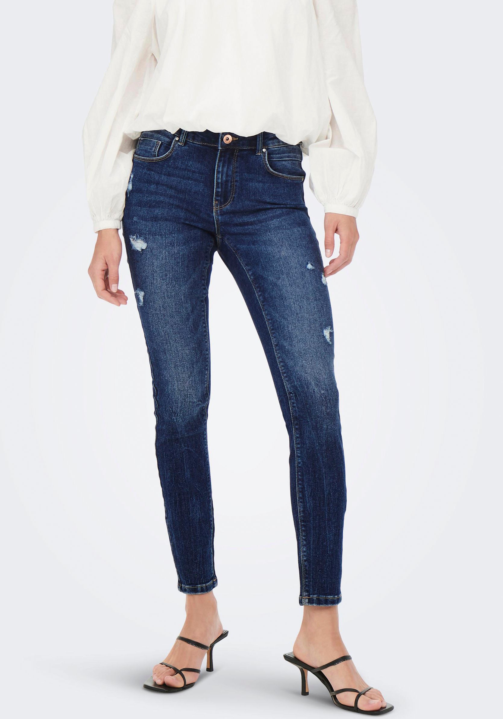 ONLY Ankle-Jeans »ONLDAISY REG PUSH UP SK ANK DEST DNM«, mit Destroyed Effekt