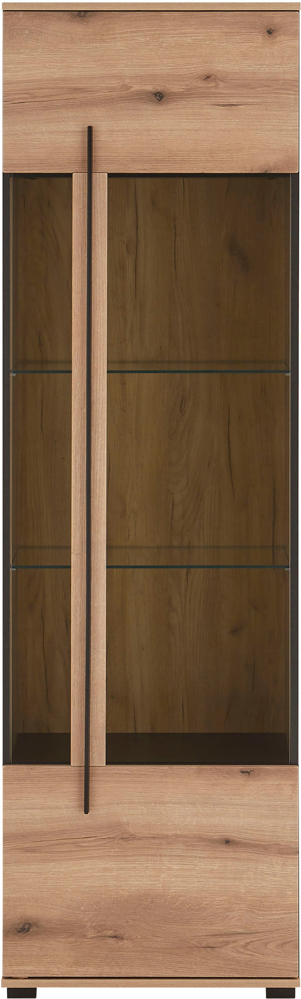 INOSIGN Vitrine »Cantara, Vitrinenschrank in Eiche Evoke oder weiss, Standvitrine«, schwarzer Stangengriff, ausreichend Stauraum, vielseitig einsetzbar