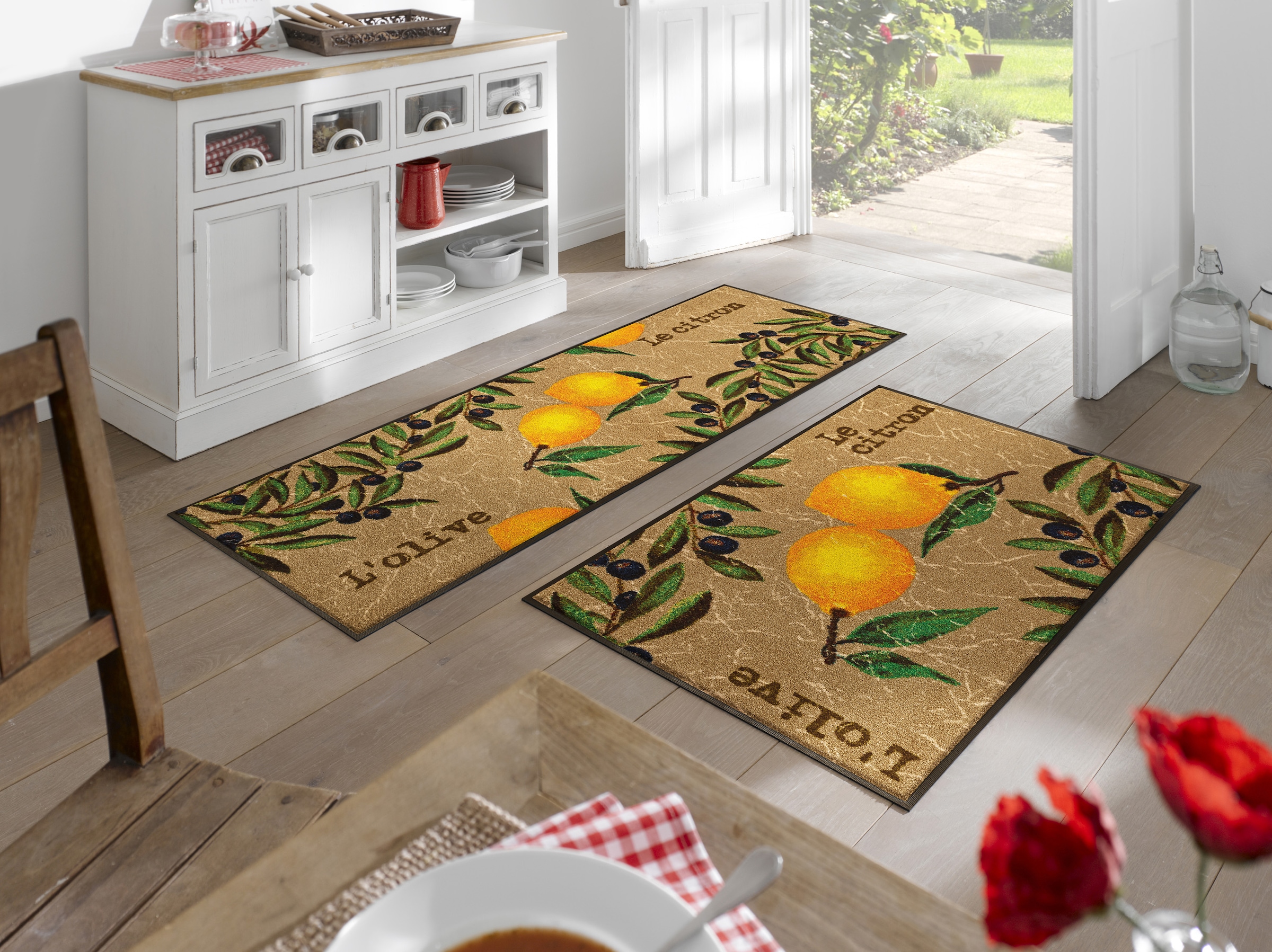 wash+dry by Kleen-Tex Chemin de cuisine »Le Citron« Rectangulaire 7 mm Höhe Teppich, Motiv Oliven & Zitronen, rutschhemmend, waschbar, Küche