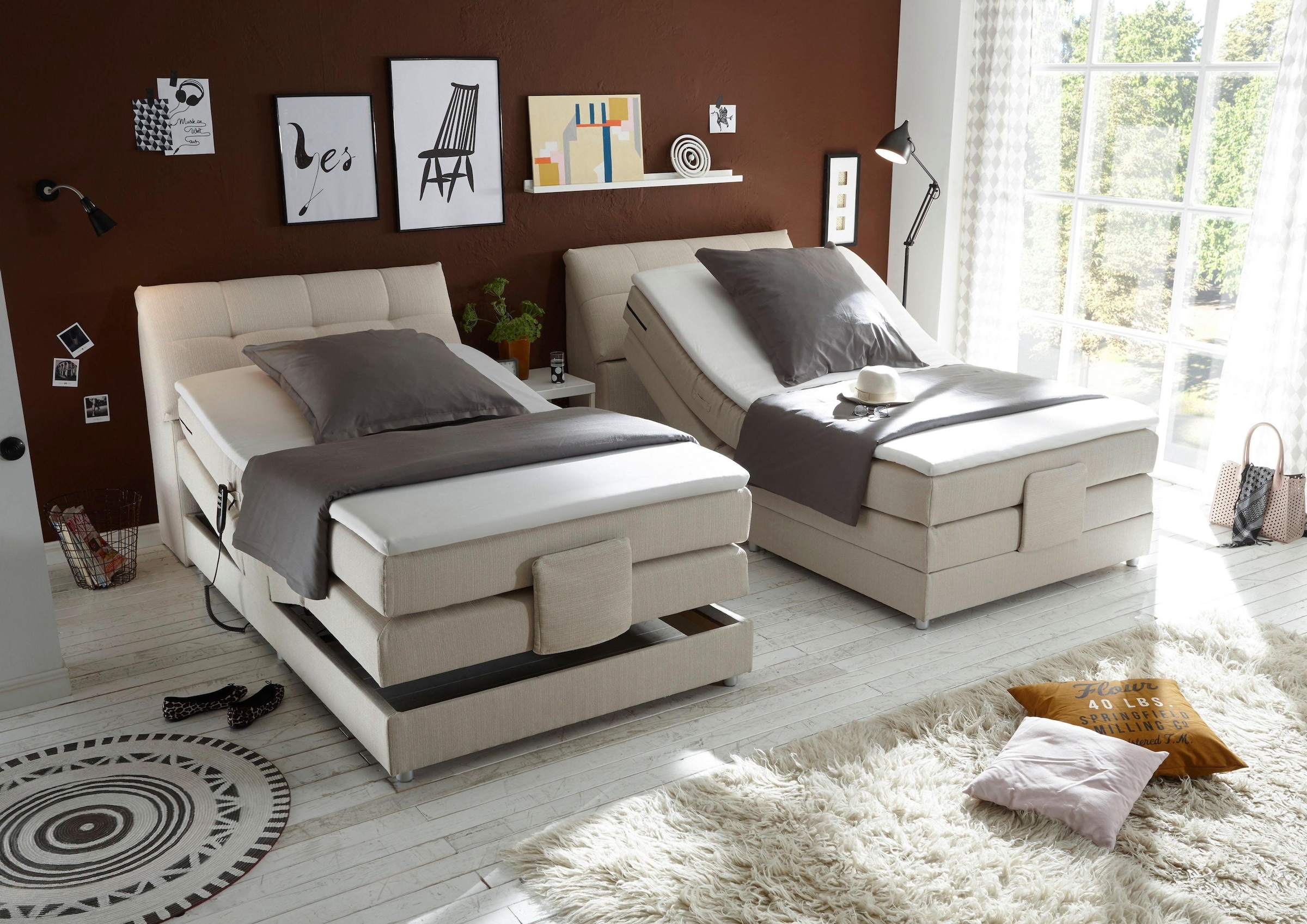 ED EXCITING DESIGN Boxspringbett »Carpino wahlweise in den Breiten 120cm oder 180cm erhältlich« inkl. Motor, Stauraum im Kopfteil und Topper