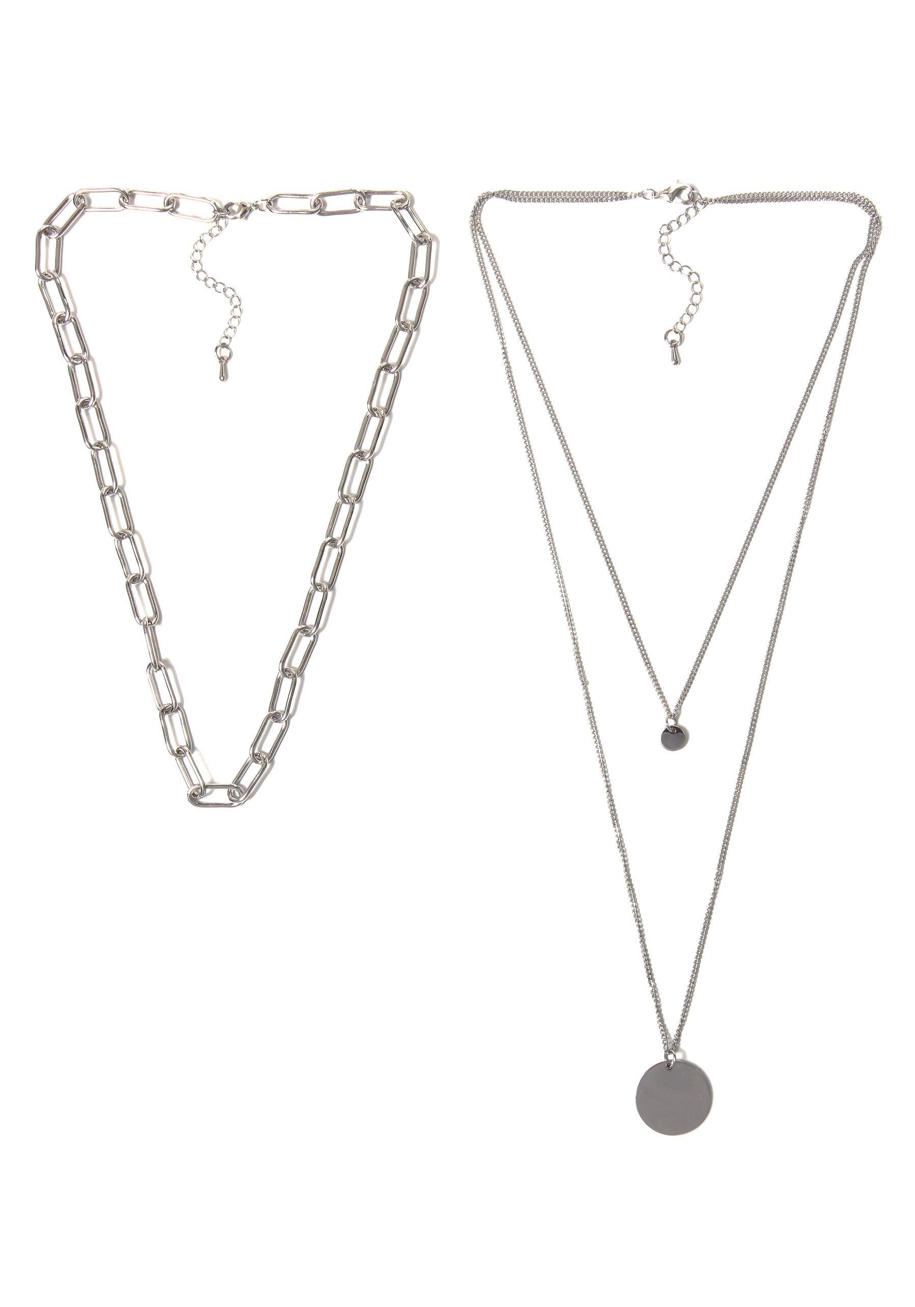 Collier-Set »2-reihige Layering Gliederkette mit runden Anhängern«, (Set, 2 tlg.)