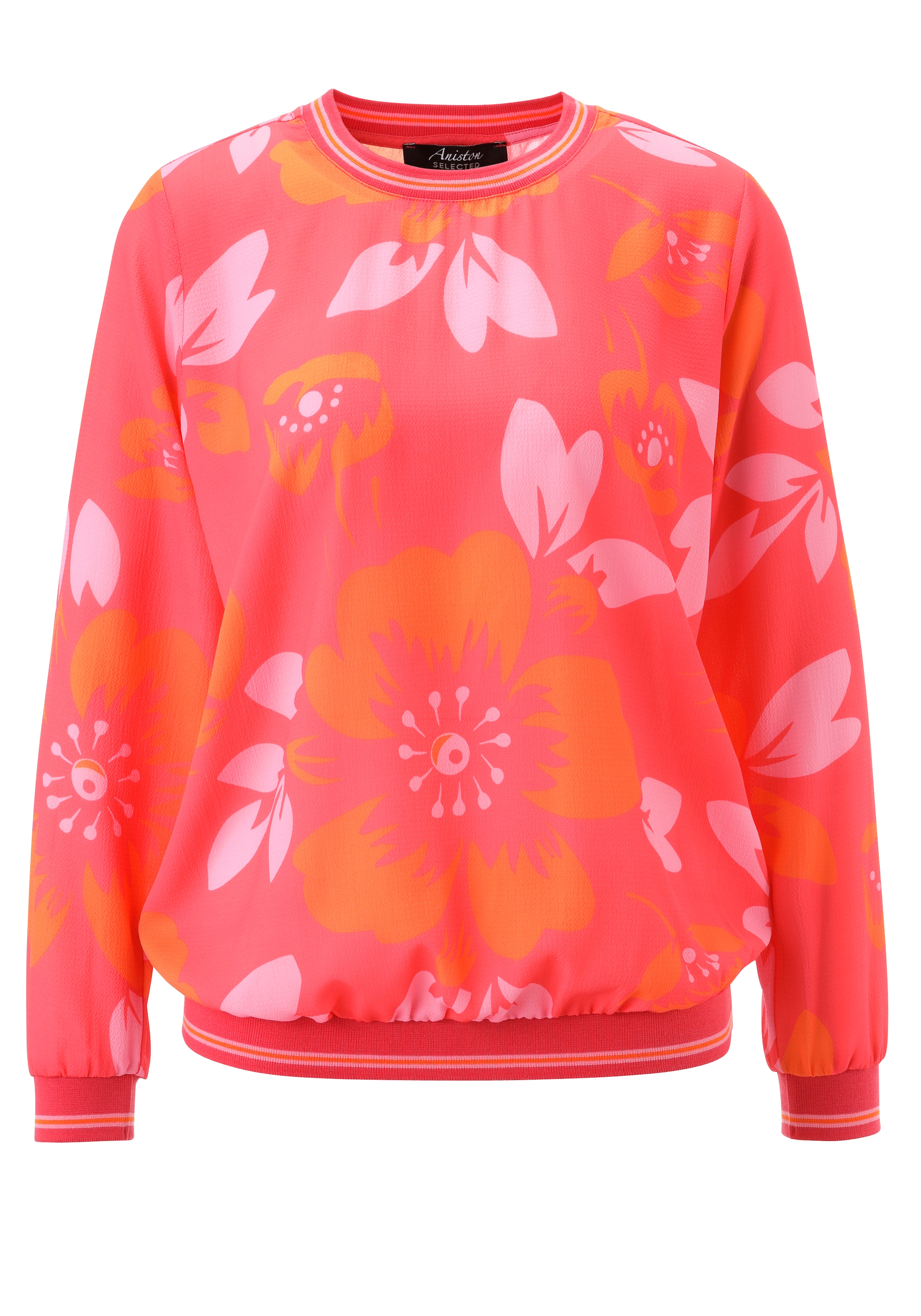 Aniston SELECTED Shirtbluse mit gestreiften Bündchen und floralem Druck - NEUE KOLLEKTION