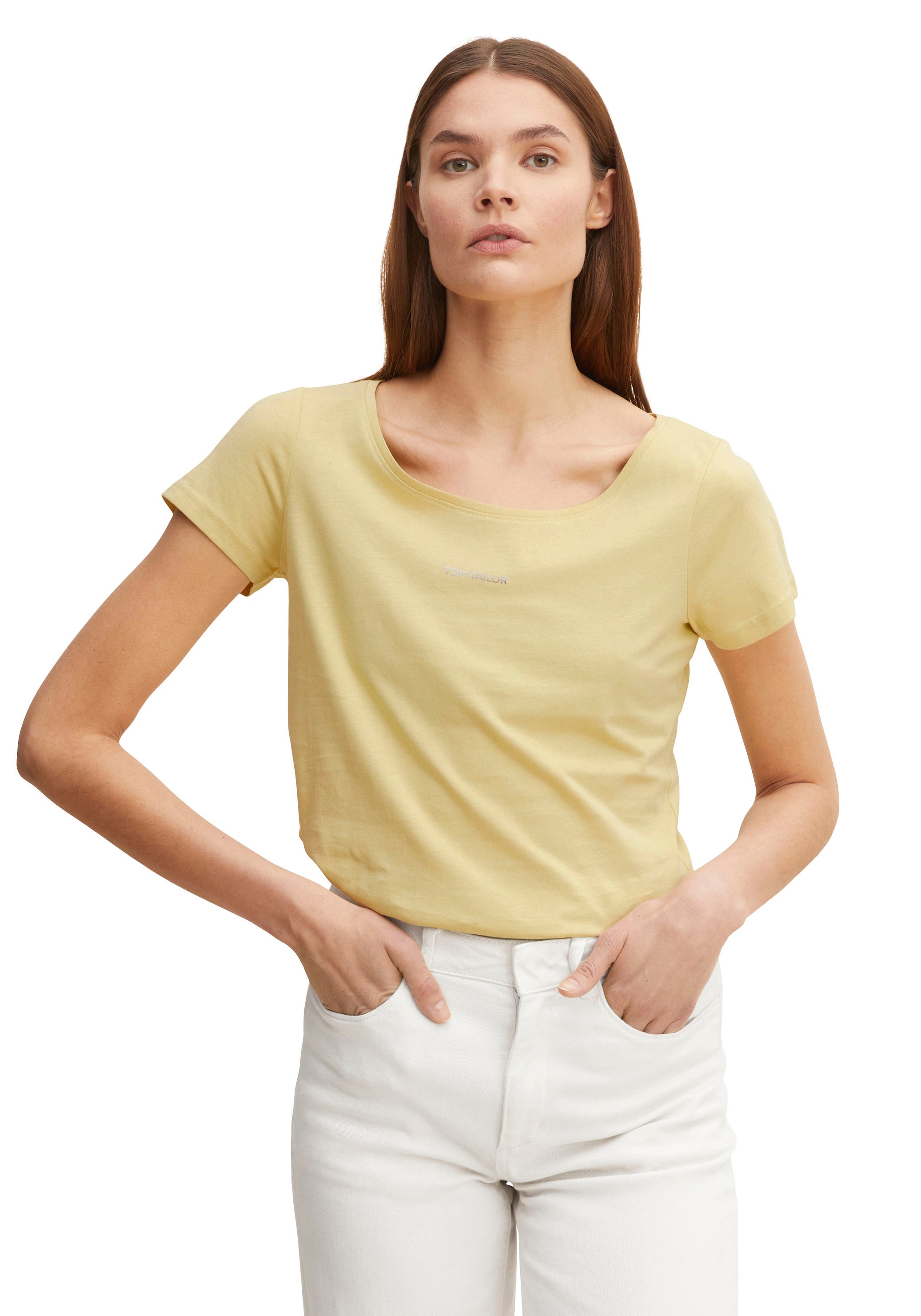 Image of TOM TAILOR T-Shirt, mit Label-Print vorne bei Ackermann Versand Schweiz