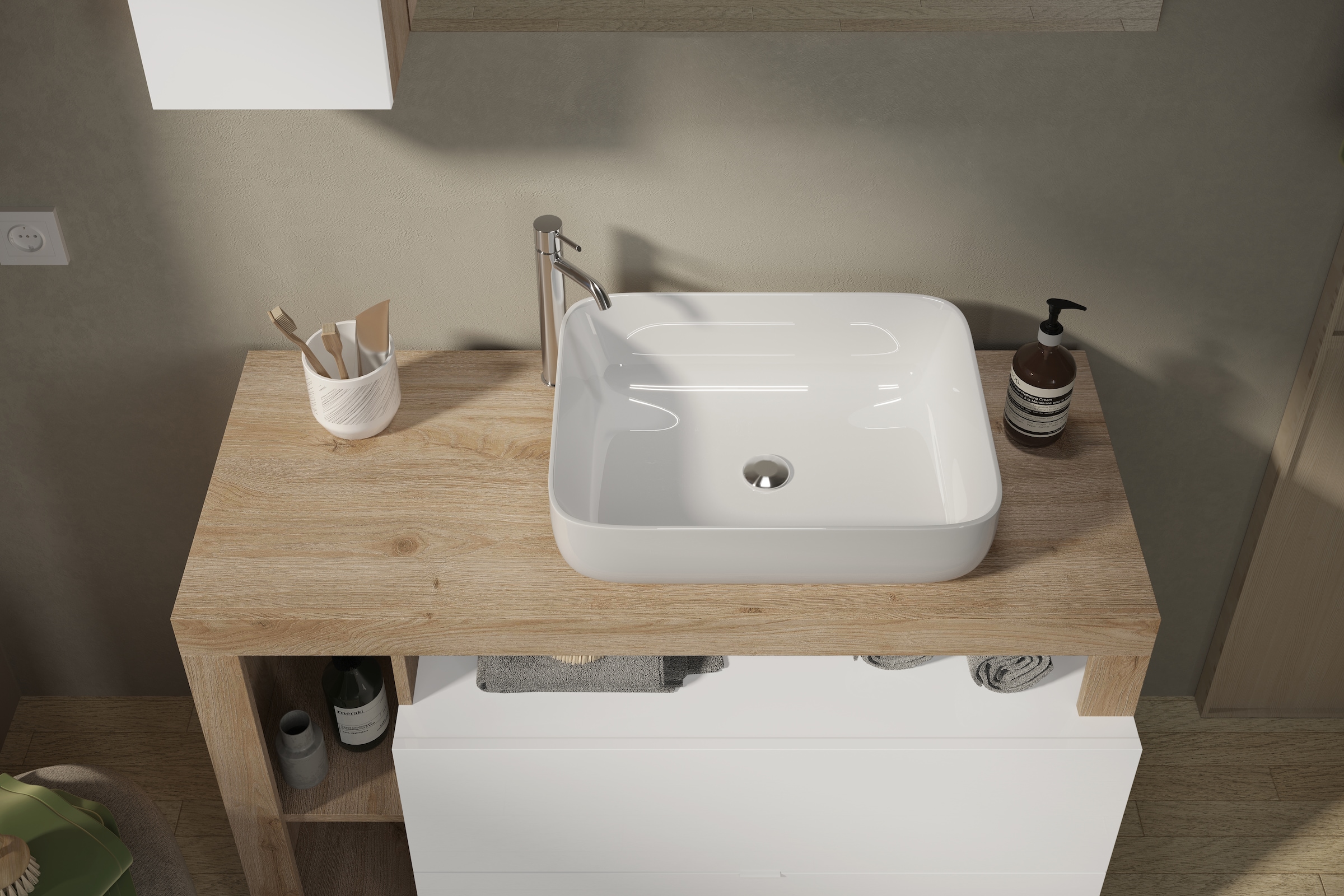welltime Table de lavage »Hamburg« 2 Schubkästen, Breite 110 cm, Soft-Close, inkl. Keramik-Aufsatzbecken