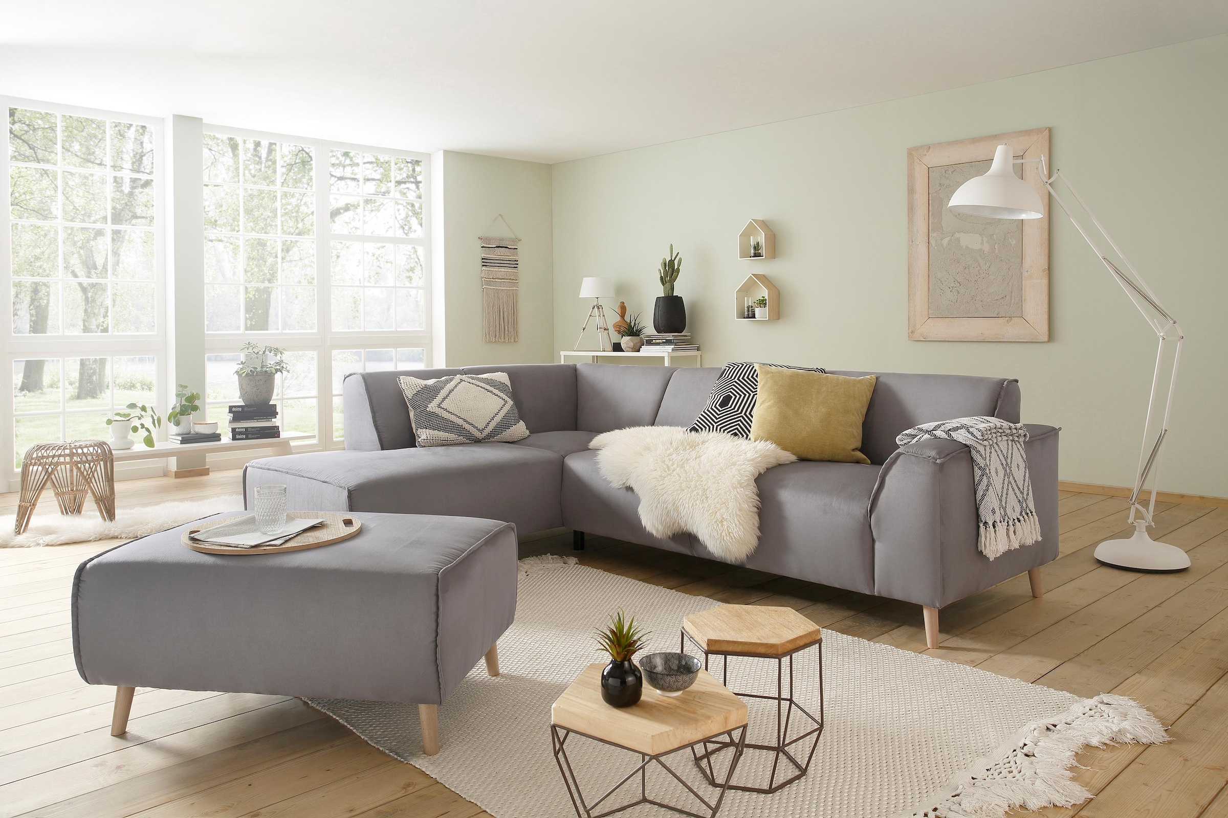 Image of Home affaire Hocker "Julia" mit Keder und Holzfüssen