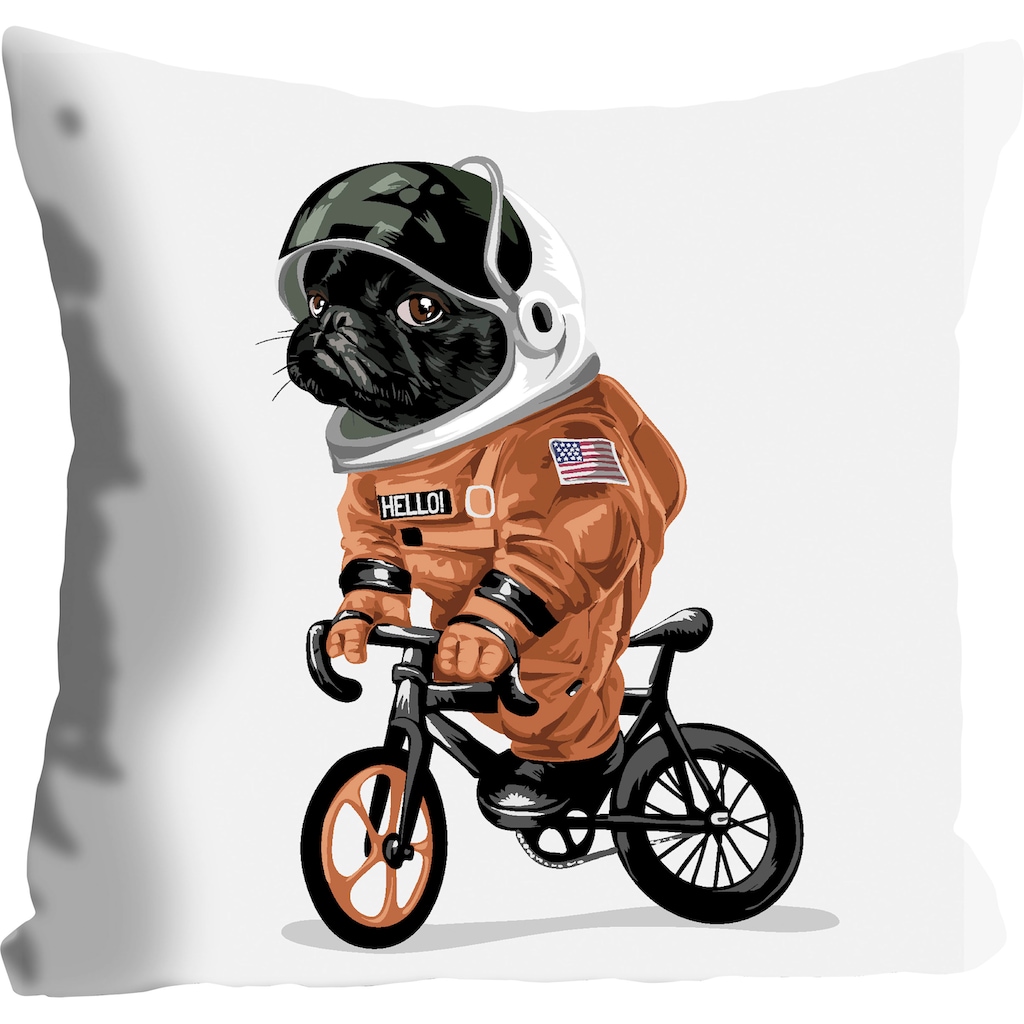 queence Dekokissen »Spacedog«, fahrradfahrenden Astronauten-Hund, Kissenhülle ohne Füllung, 1 Stück