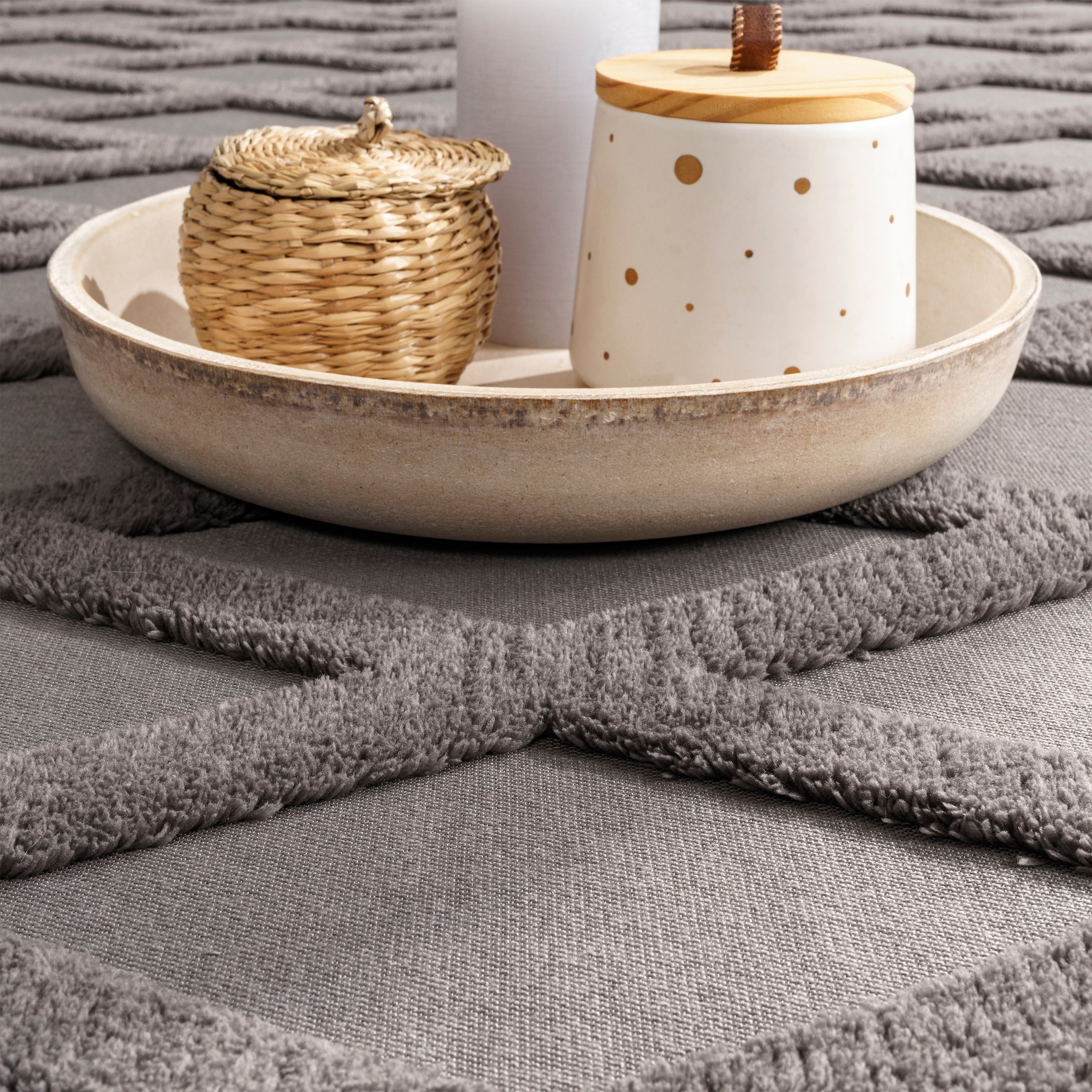 Paco Home Tapis »Utrecht 642« Rectangulaire 4 mm Höhe Kurzflor, Uni Farben, 3D-Design, Rauten Muster, Hoch-Tief Effekt