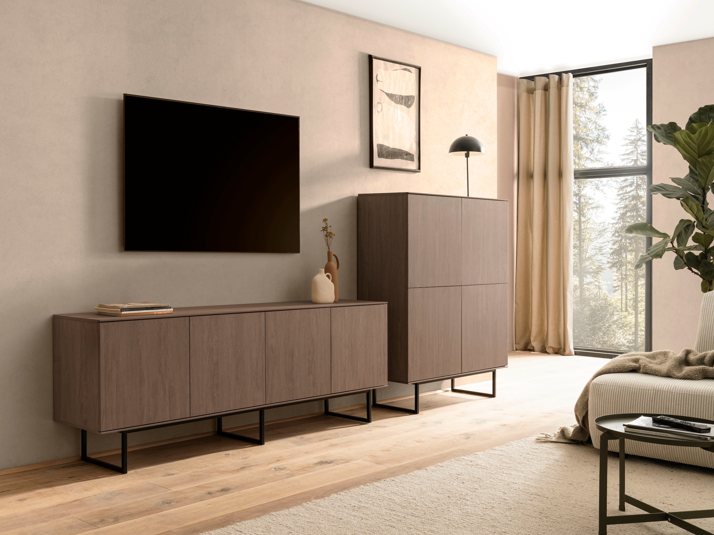 Home affaire Wohnzimmer-Set »Lund, moderne Anbauwand, Wohnzimmer-Set in Stone Oak oder Nussbaum« 2 Stk. tlg.