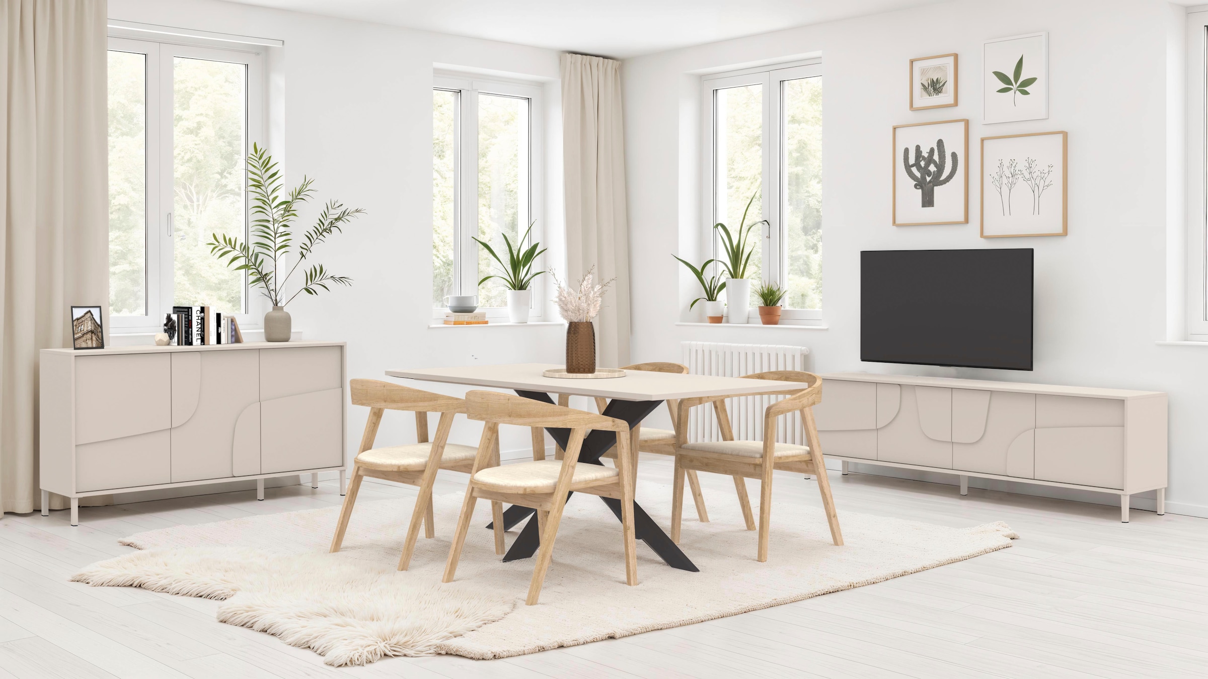 INOSIGN Sideboard »Stone, 155 cm breit, 3 Türen, Anrichte, Kommode, Stauraumschrank« 3D-Design, Push-to-open, Innenraum grosszügig, Füsse 14/2 cm wählbar