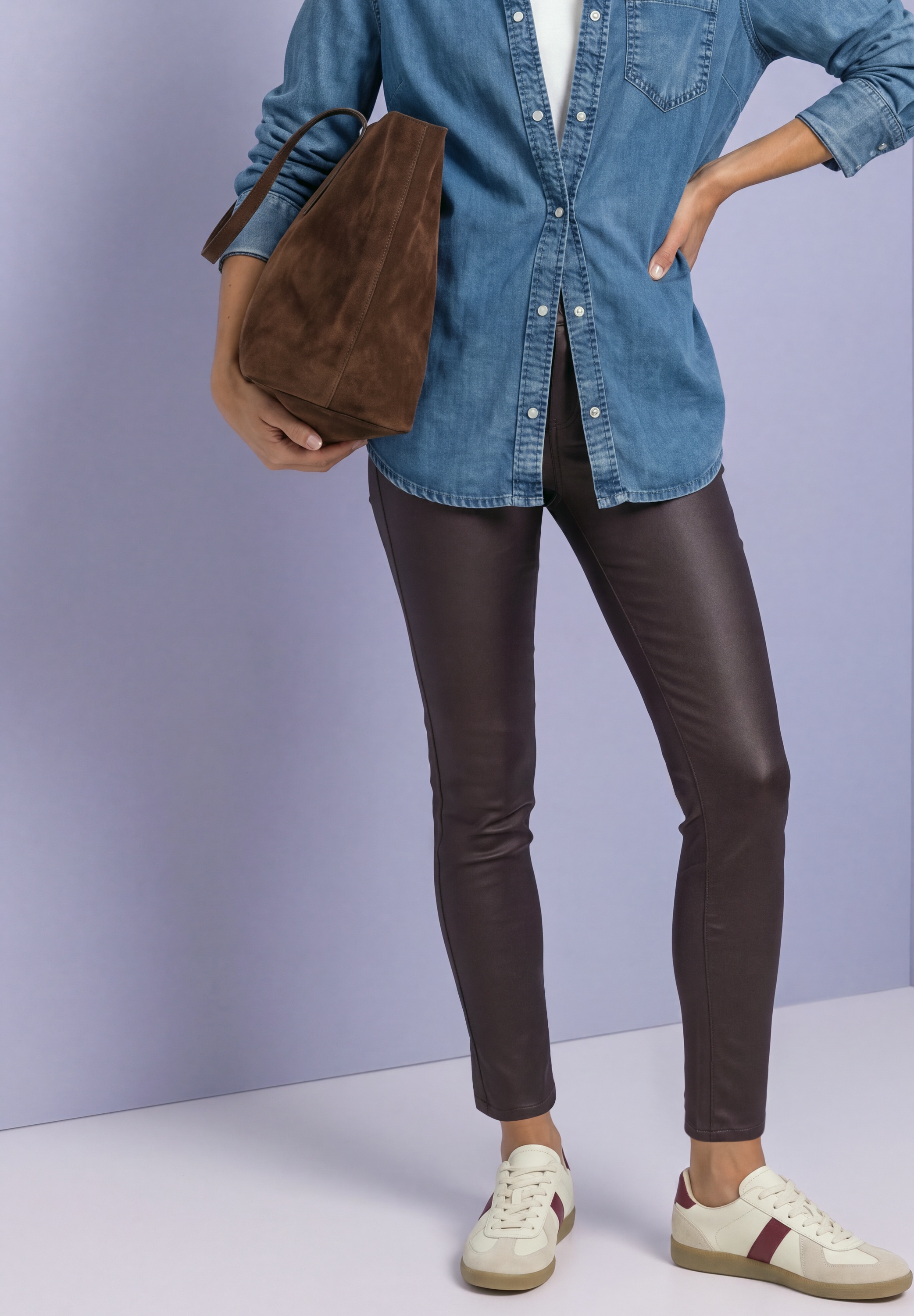 STREET ONE Lederimitathose »Style York«  Mid Waist Hose im Slim Fit in Leder-Optik