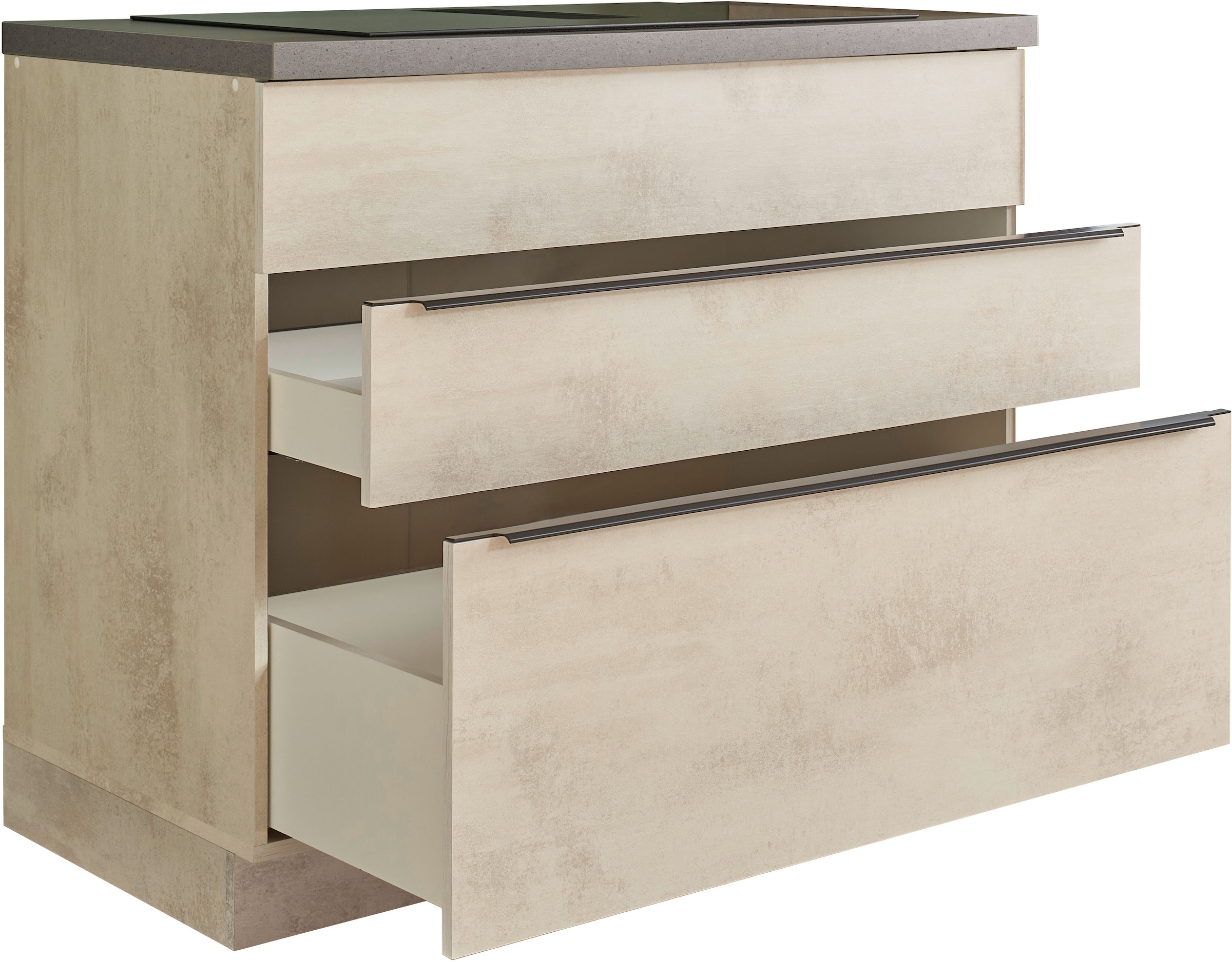 BASIC by Balculina Armoire d'encastrement pour table de cuisson »Sanibel Küchenschrank mit Schubladen,  BxHxT 110 x 94 x 60« 1 cuis tlg. Largeur 110cm, revêtement mélaminé, 2 tiroirs spacieux