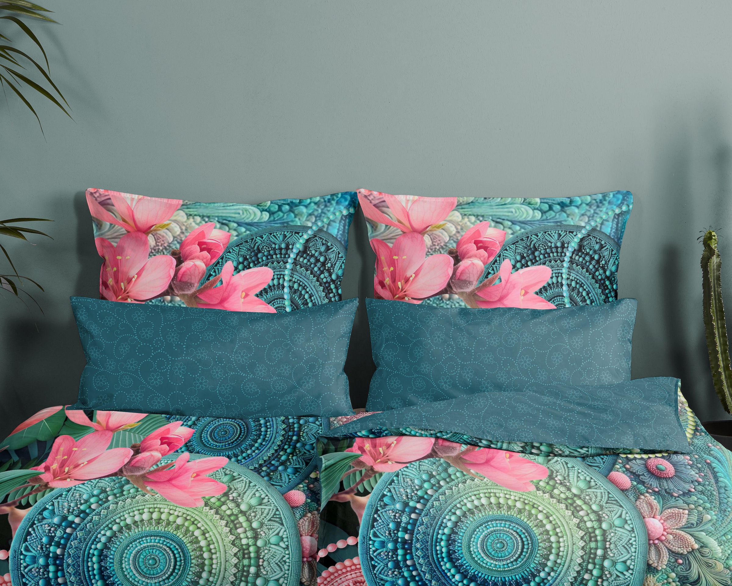 hip Kissenhülle »Zarha« Baumwolle, Mako-Satin, 40x80, 1 Stück, Reissverschluss, Petrol