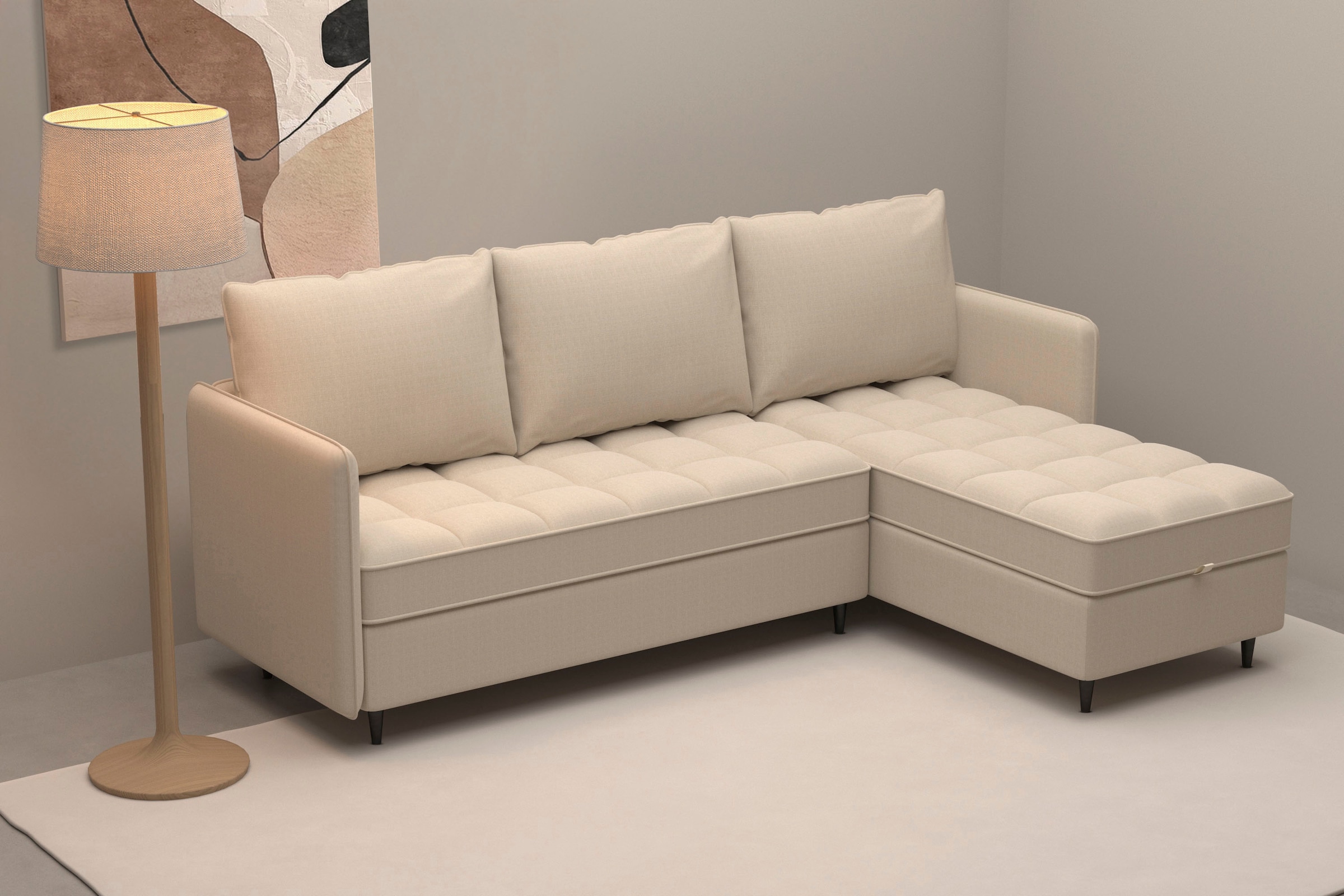 Dorel Home Ecksofa »LINDHUS, L-Form, 4 verschiedene Stellvarianten, Lounge-Sofa,«, Wohnlandschaft, mit Recamiere, grosser Bettkasten, Cord, Chenille