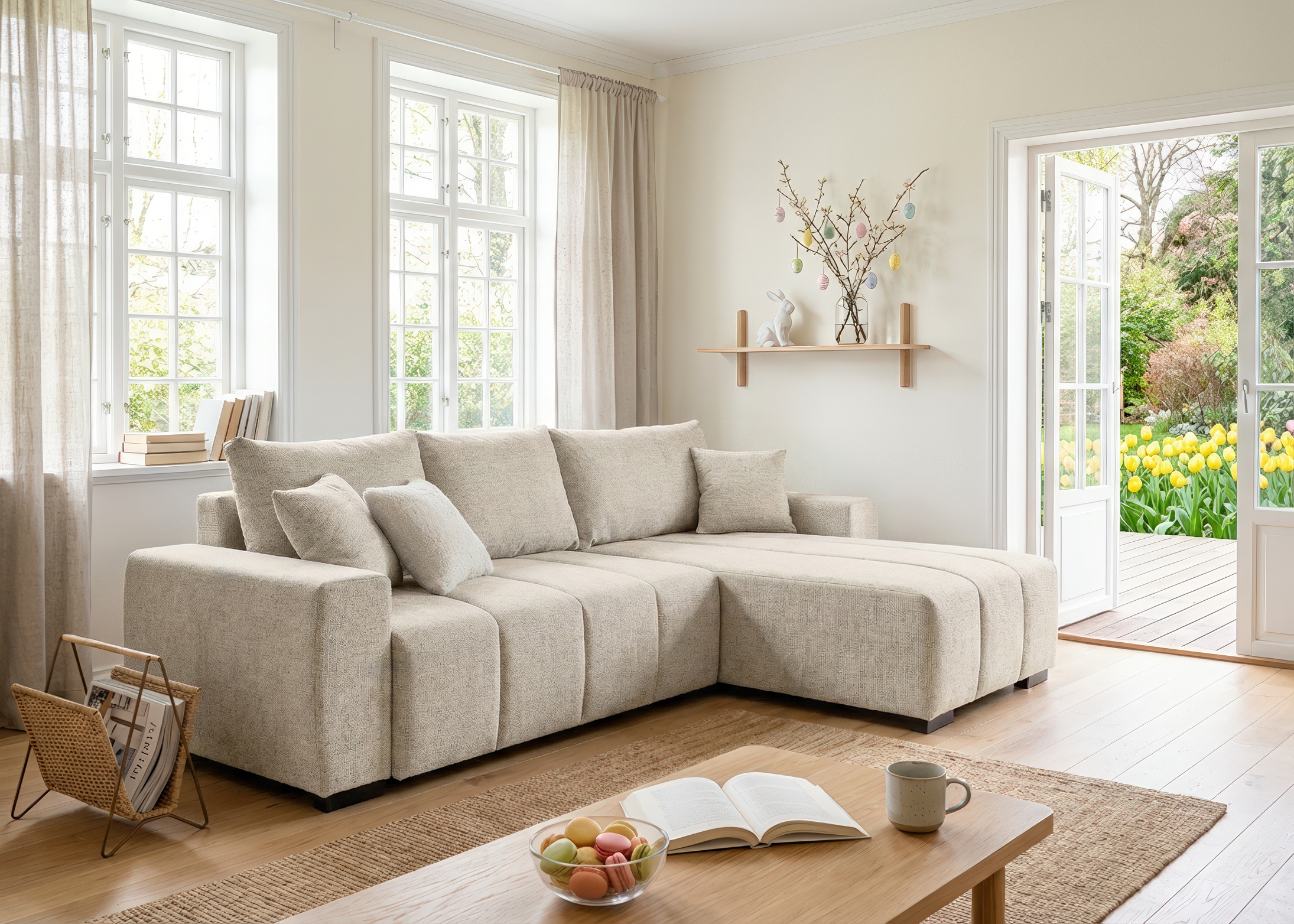 Home affaire Ecksofa »Bello L-Form, B: 256 cm« Schlaffunktion, Bettkasten & 2 Zierkissen, Federkern