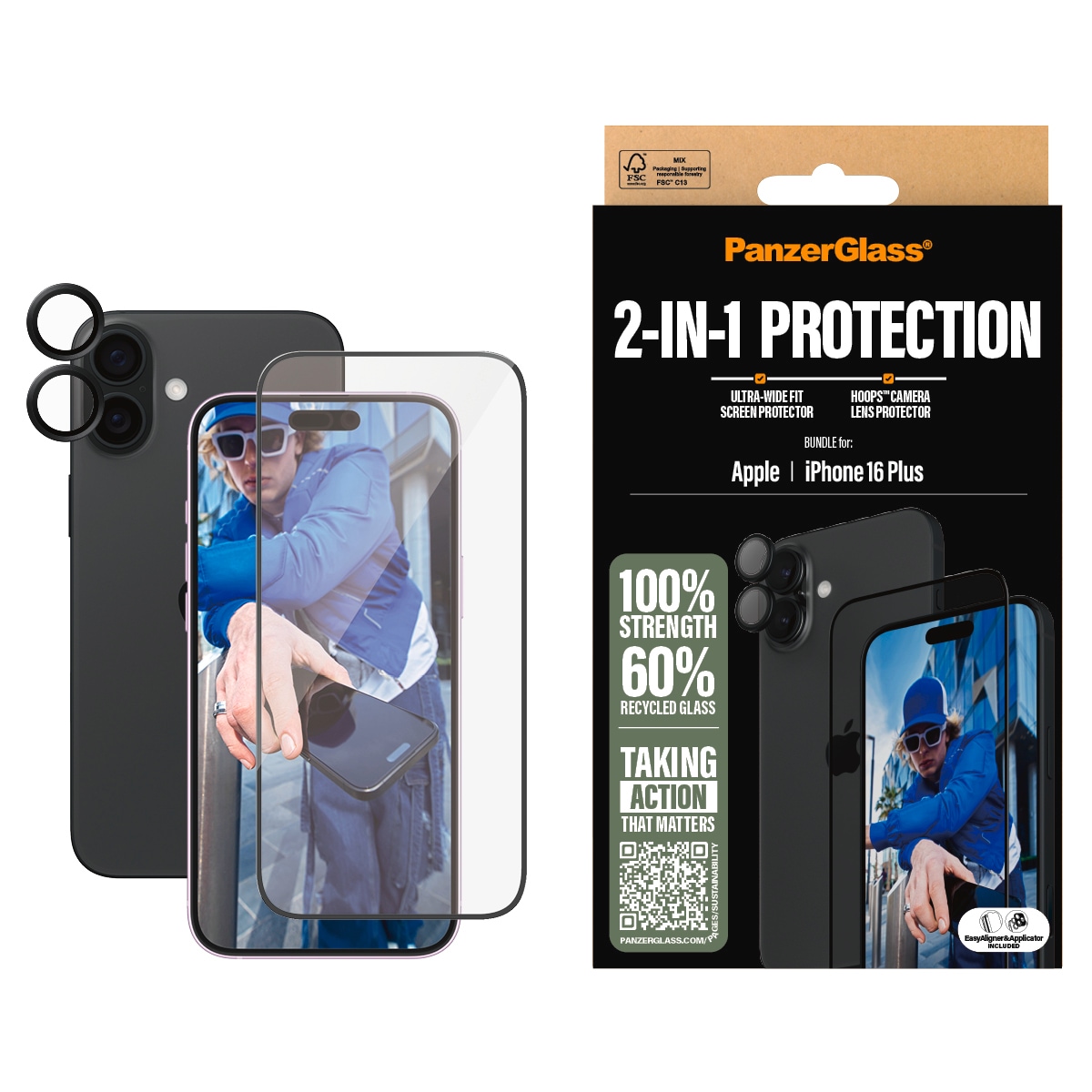 Image of PanzerGlass Displayschutzglas "2-in-1 Protection, Glass, Lens Protector" für Apple iPhone 16 Plus Displayschutzfolie, Schutzfolie, Bildschirmschutz, kratz- & stossfest