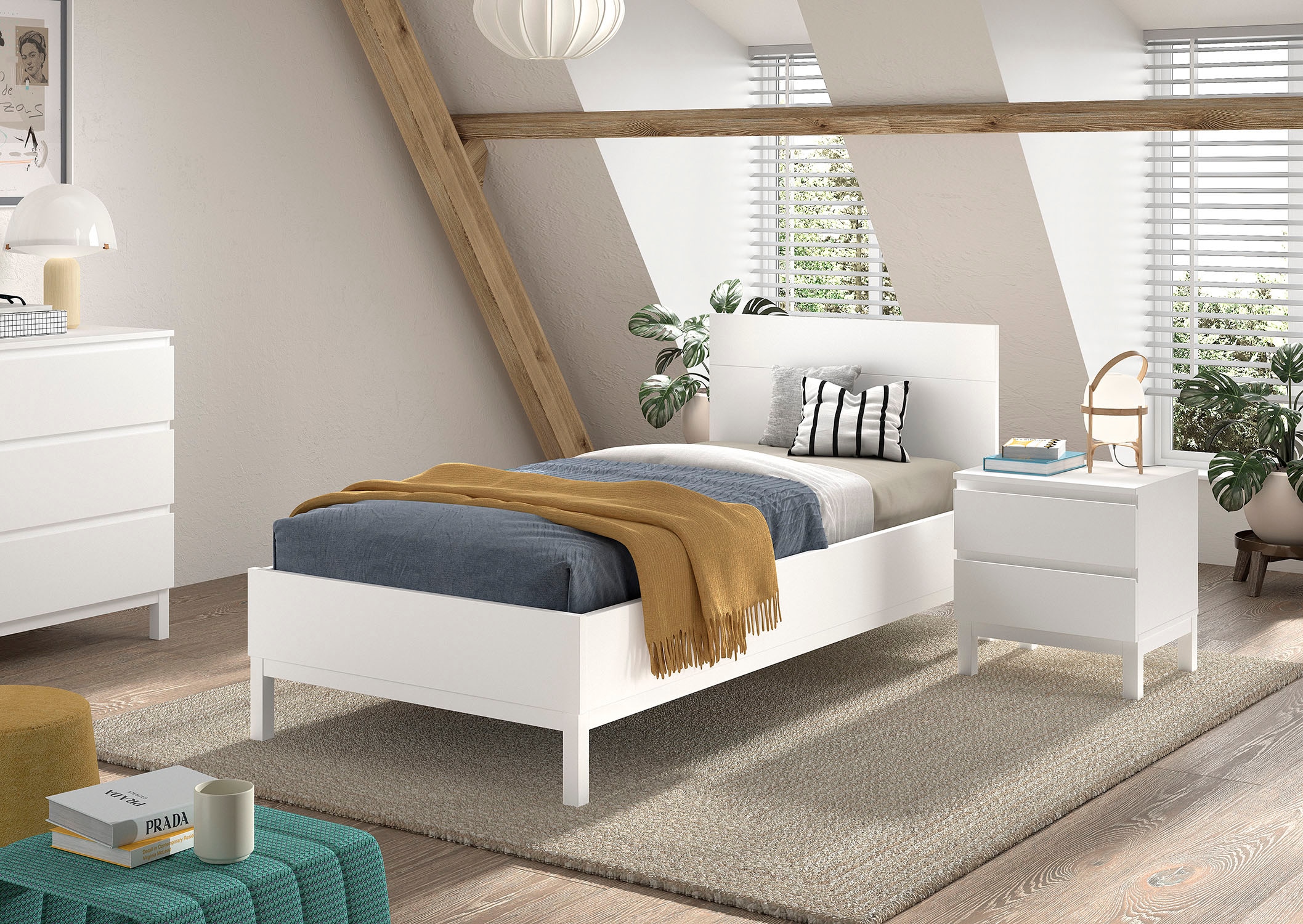 Vipack Jugendzimmer-Set »Artikel-Set best. aus Einzelbett 90/200, Nachtkonsole mit 2 Schubladen« 2 Stk. tlg. in gradlinigem Design, pflegeleichte lackierte Oberfläche in Weiss