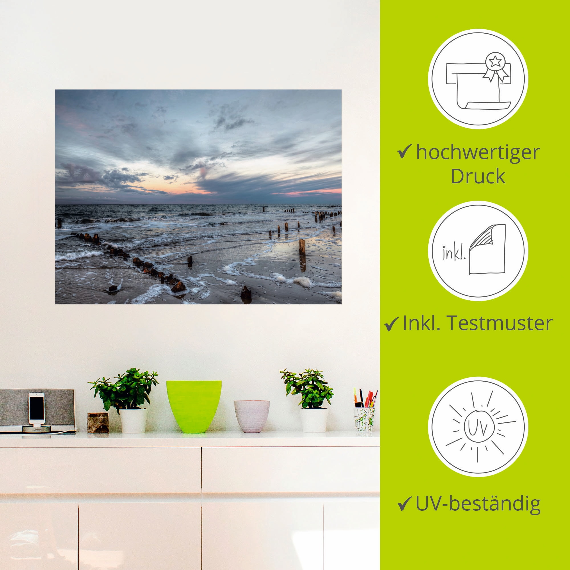 Artland Wandbild »Winter Sonnenuntergang am Meer«, Gewässer, (1 St.), als Leinwandbild, Poster, Wandaufkleber in verschied. Grössen