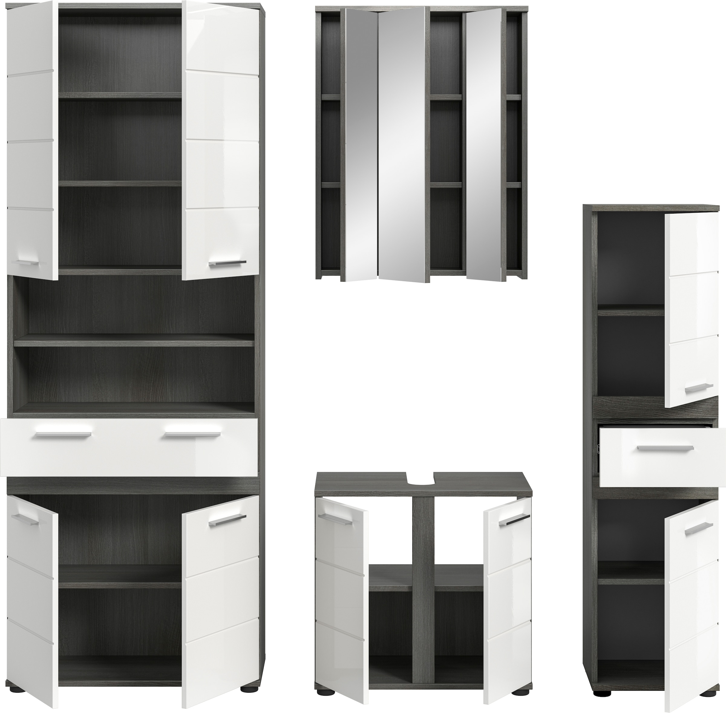 welltime Badmöbel-Set »LUCCA, 4-tlg. Badkombination, viel Stauraum, modernes Design« 4 Stk. tlg.