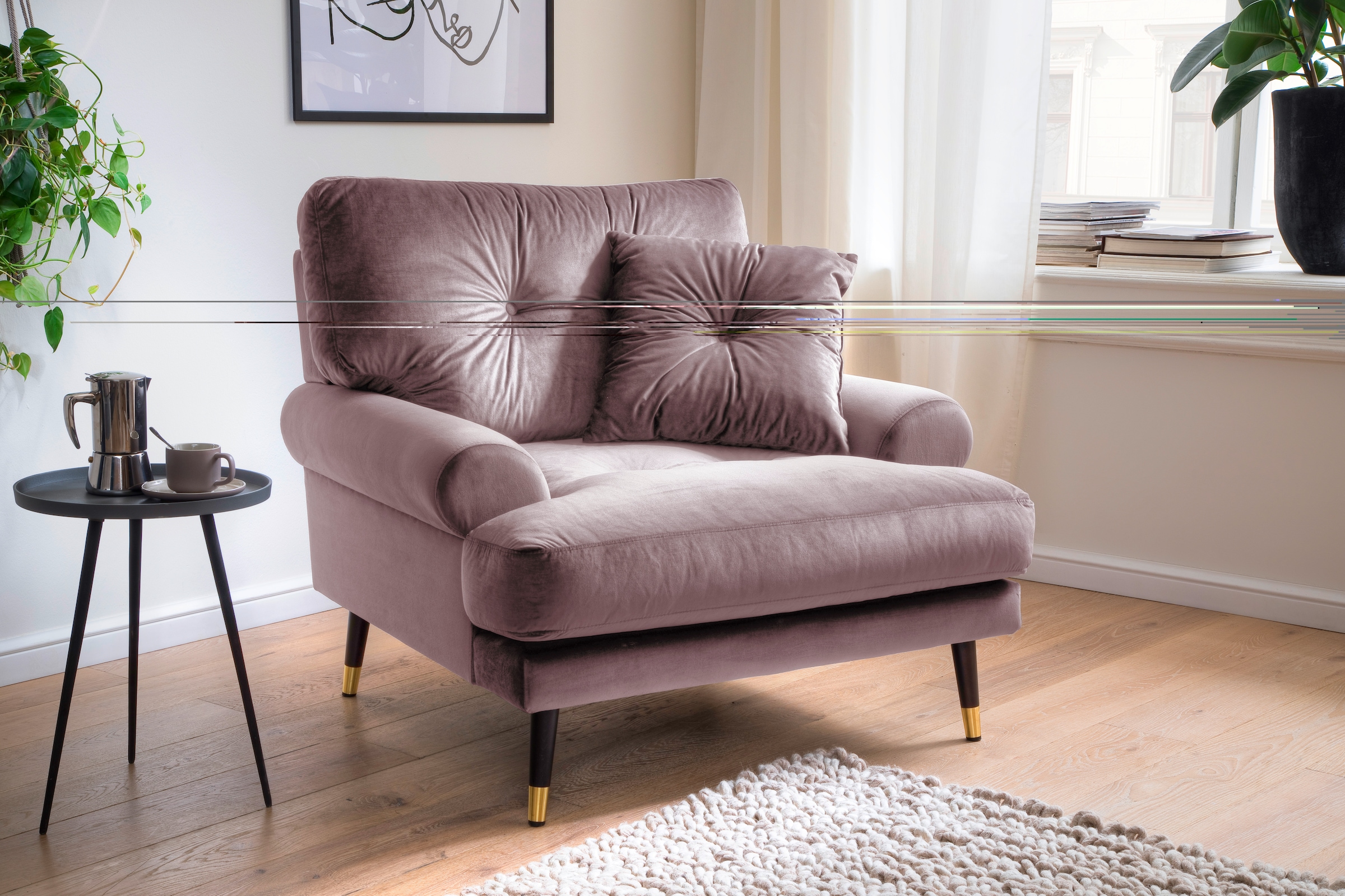 Trends by HG Loungesessel »TOKIO«, in Microfaser mit hochwertigem Holz/Metallfuss