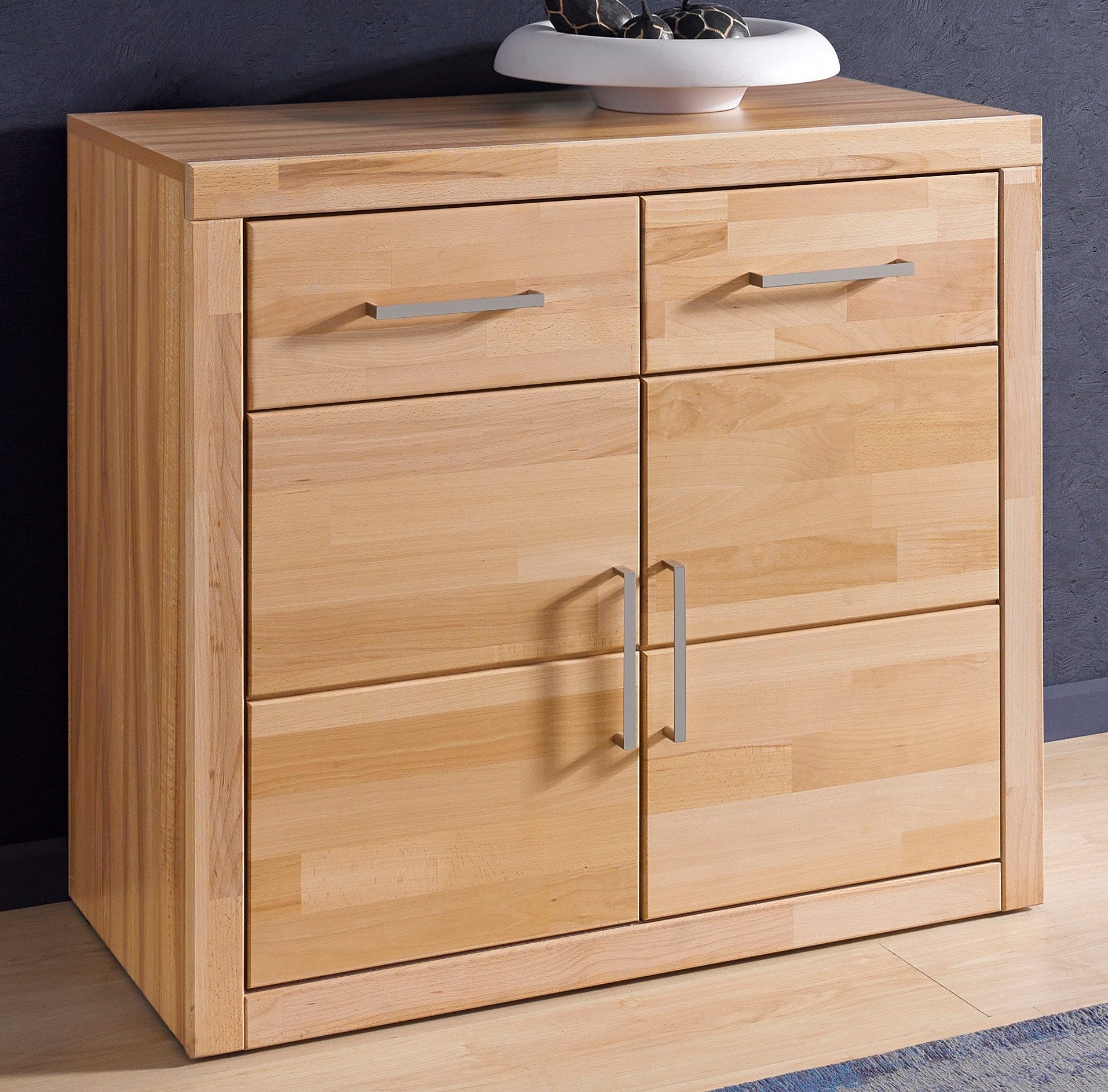 Image of GOODproduct Kommode "Logo,90cm breit,42 cm tief, Fronten Massivholz,2 Türen,2 Schubladen" Holz massiv, Holzwerkstoff,2 breite Fächer,Boden versetzbar