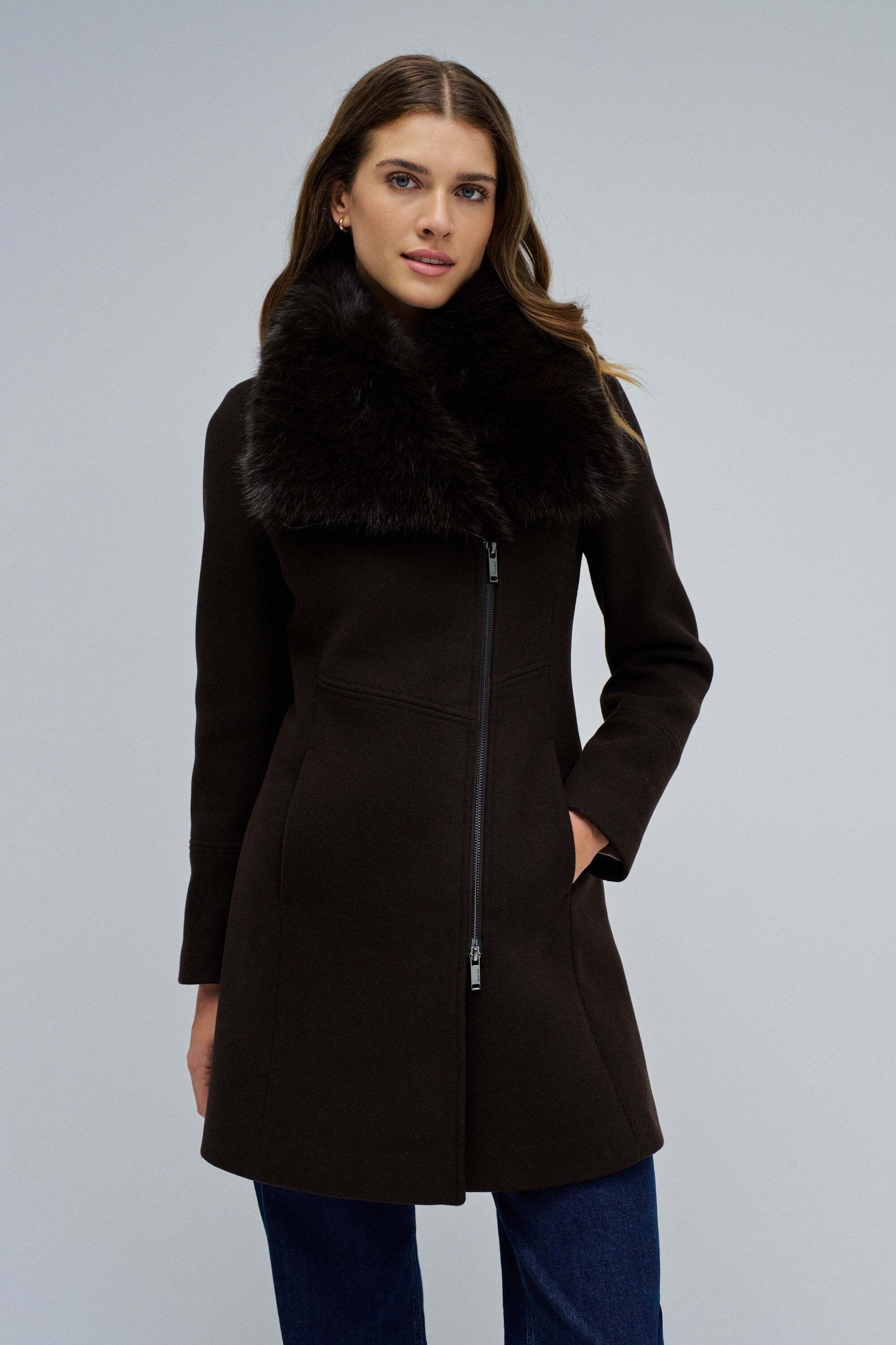 Salsa Veste en laine »Salsa Jeans Wollmantel Wool Coat With Fur Collar«