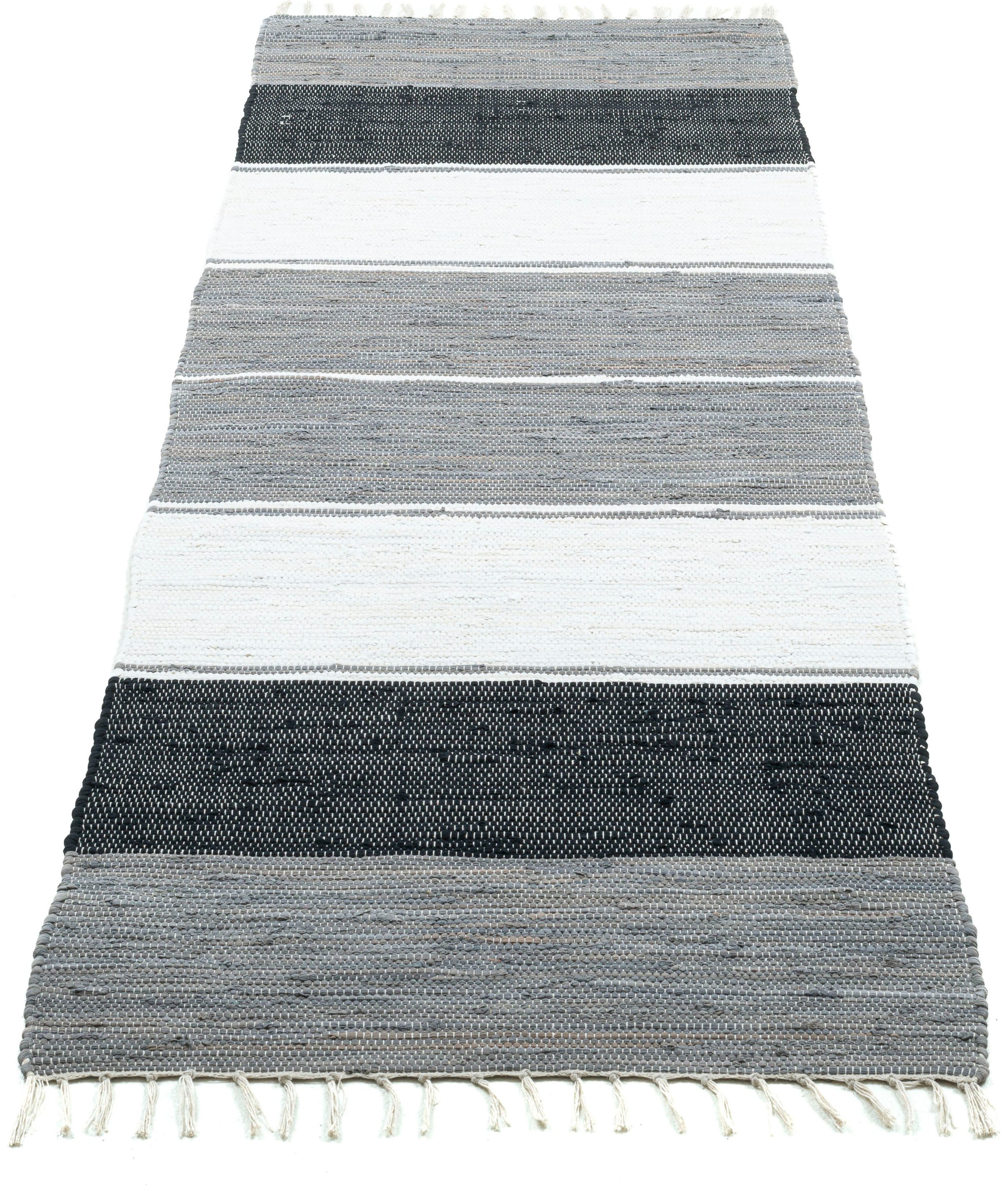 THEKO Läufer »Stripe Cotton«, rechteckig, 5 mm Höhe, Handweb Flachgewebe, reine Baumwolle, handgewebt, mit Fransen