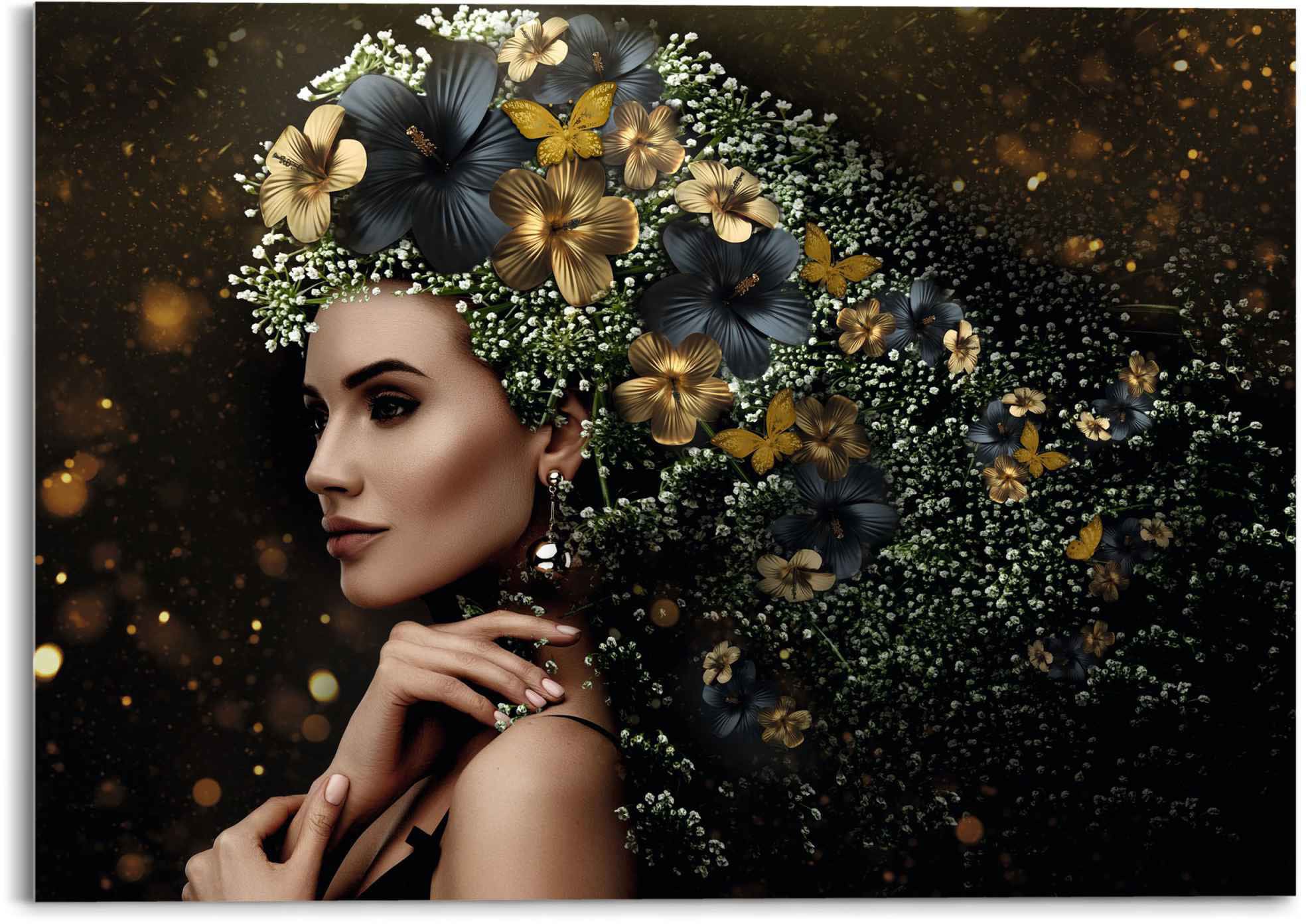 Reinders! Glasbild »Glasbild Elegante Frau Blumen - Festlich -  Schmetterling - Eleganz«, Frau, (1 St.) jetzt kaufen