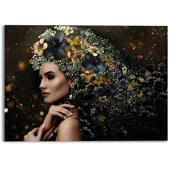 Reinders! Glasbild »Glasbild Elegante Frau Blumen - Festlich - Schmetterling  - Eleganz«, Frau, (1 St.) jetzt kaufen