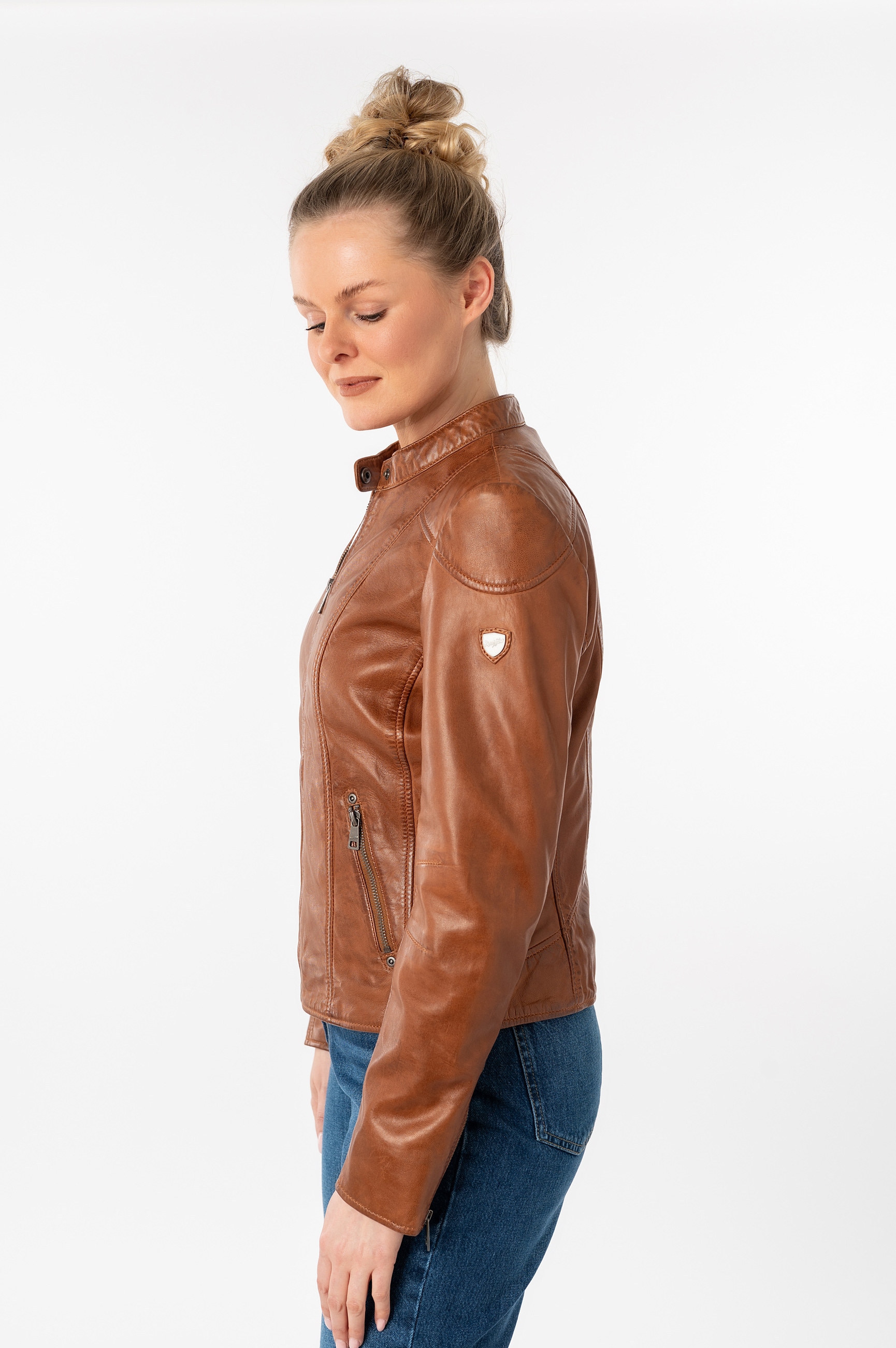 Mauritius Lederjacke »MWKeili«, mit Stehkragen & Drucker