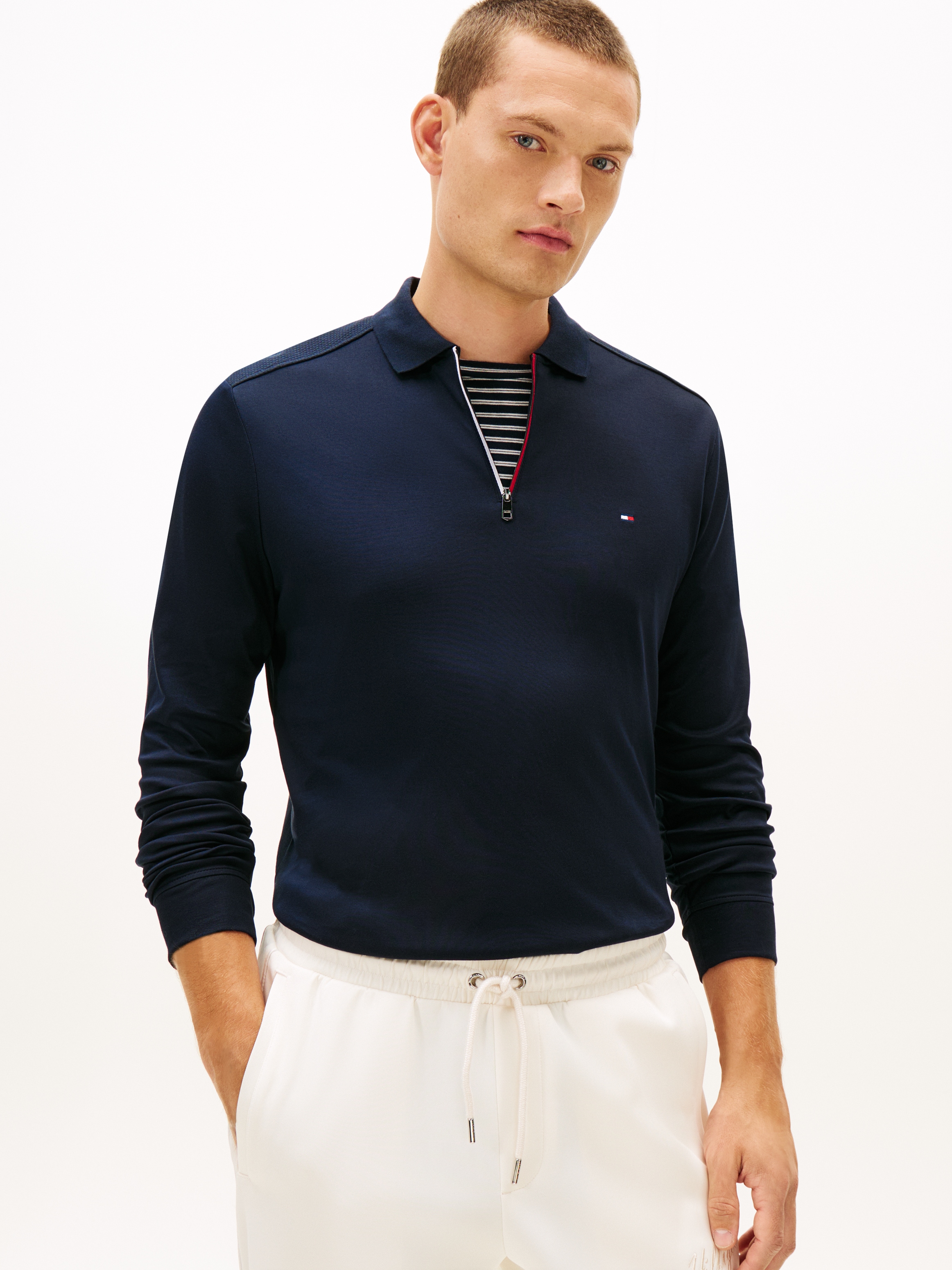 Image of Tommy Hilfiger Langarm-Poloshirt "LIQUID RWB ZIP" Polokragen mit Reissverschluss, regular fit