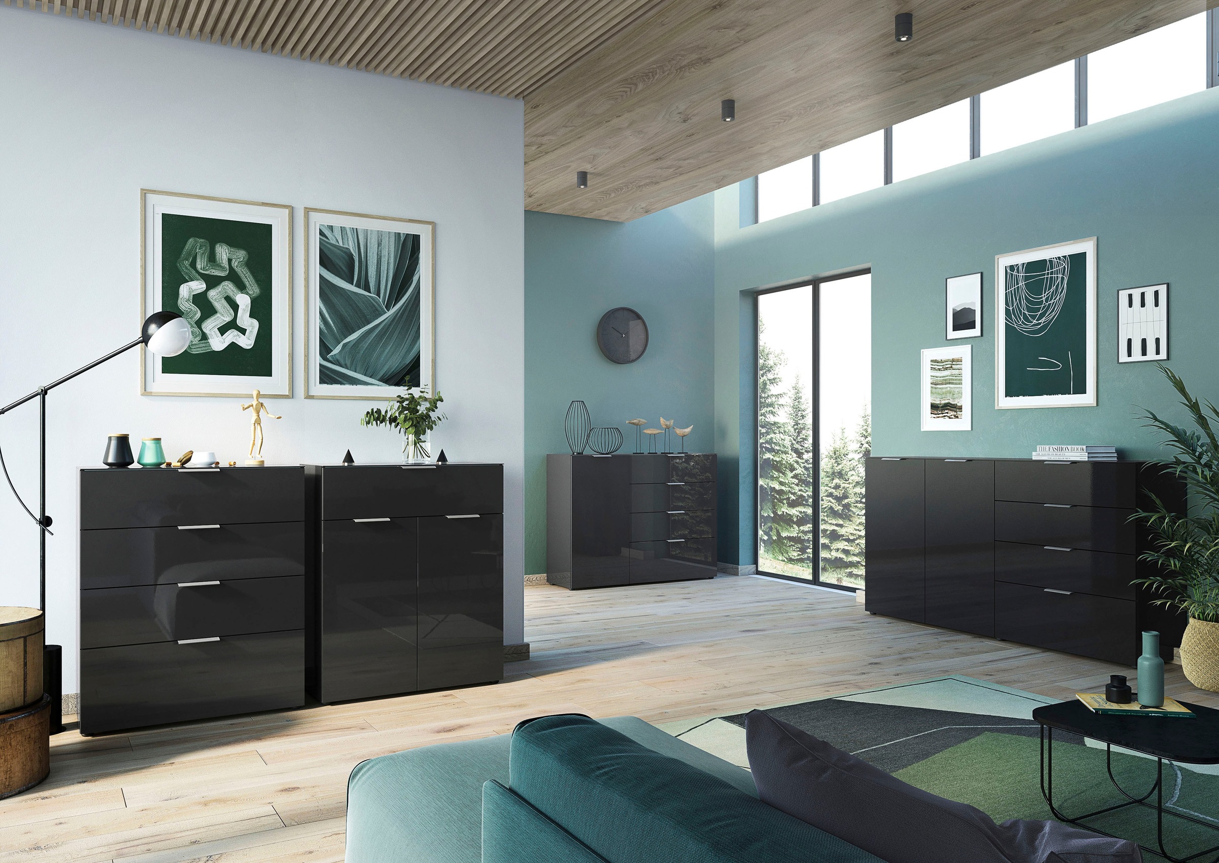 GERMANIA Sideboard »Oakland«, in 2 Breiten, Fronten und Oberboden mit Glasauflage