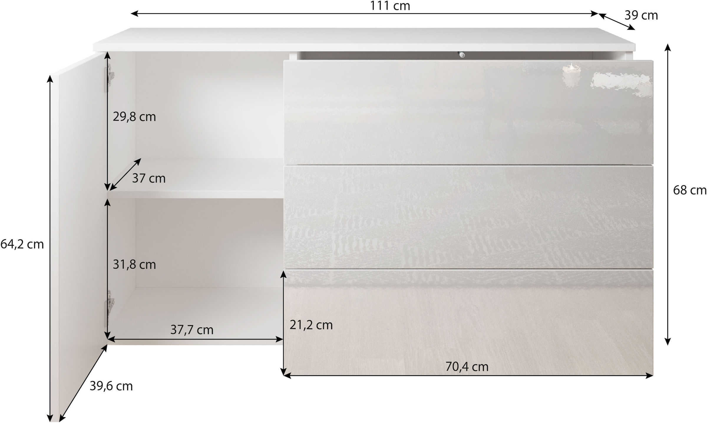 GOODproduct Sideboard »PARIS« 1 Stk. tlg. Moderne 110cm breite grifflose Kommode, vielseitig einsetzbar