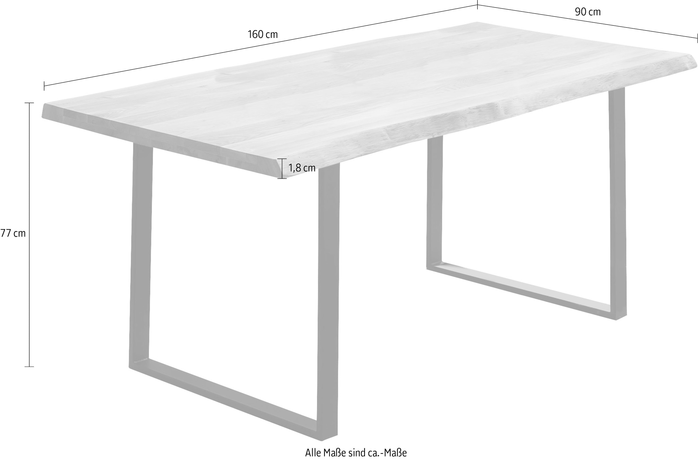 Home affaire Table de salle à manger »Tristano« chêne massif naturel huilé, avec véritable bord d’arbre