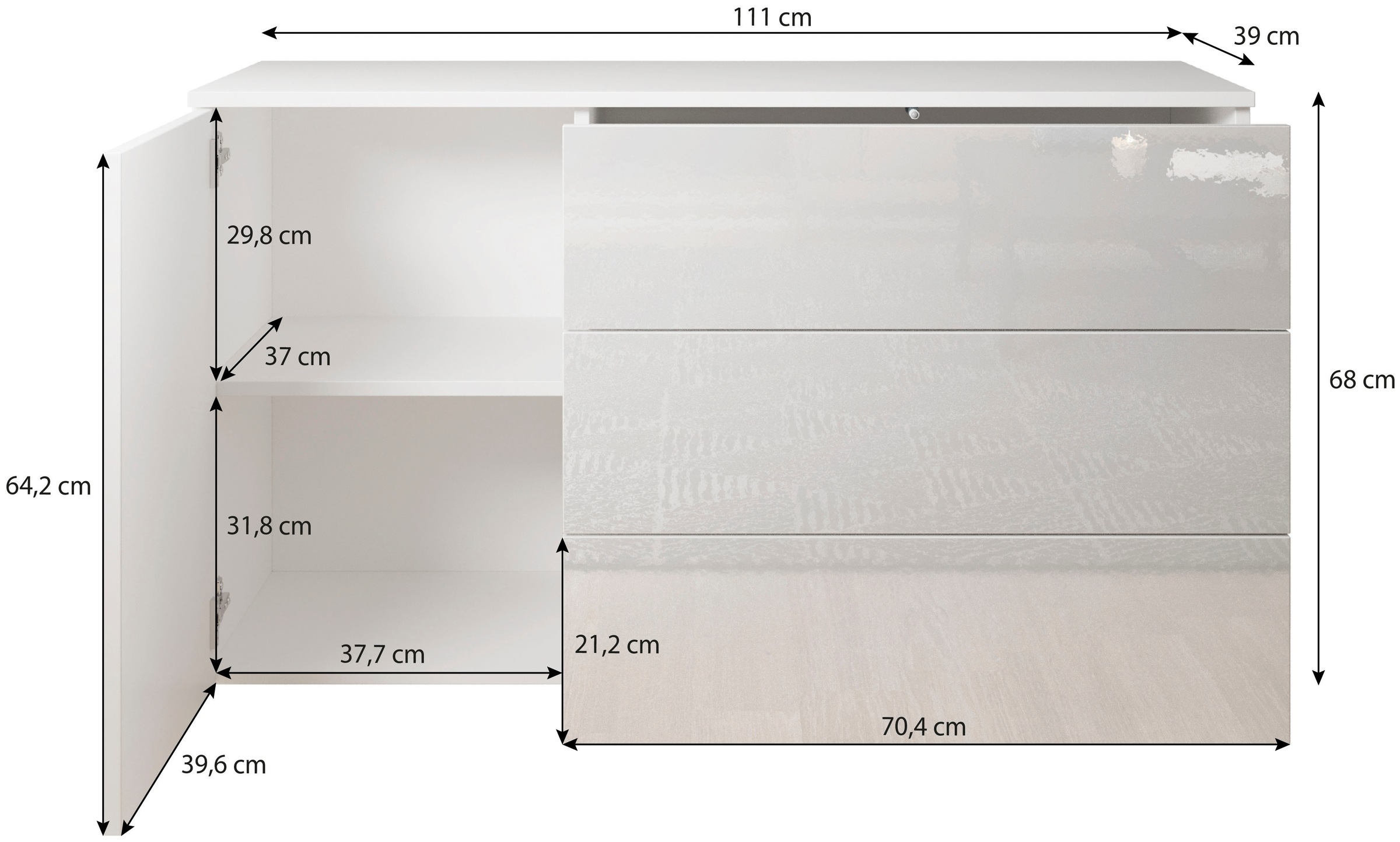GOODproduct Sideboard »PARIS« 1 Stk. tlg. Moderne 110cm breite grifflose Kommode, vielseitig einsetzbar