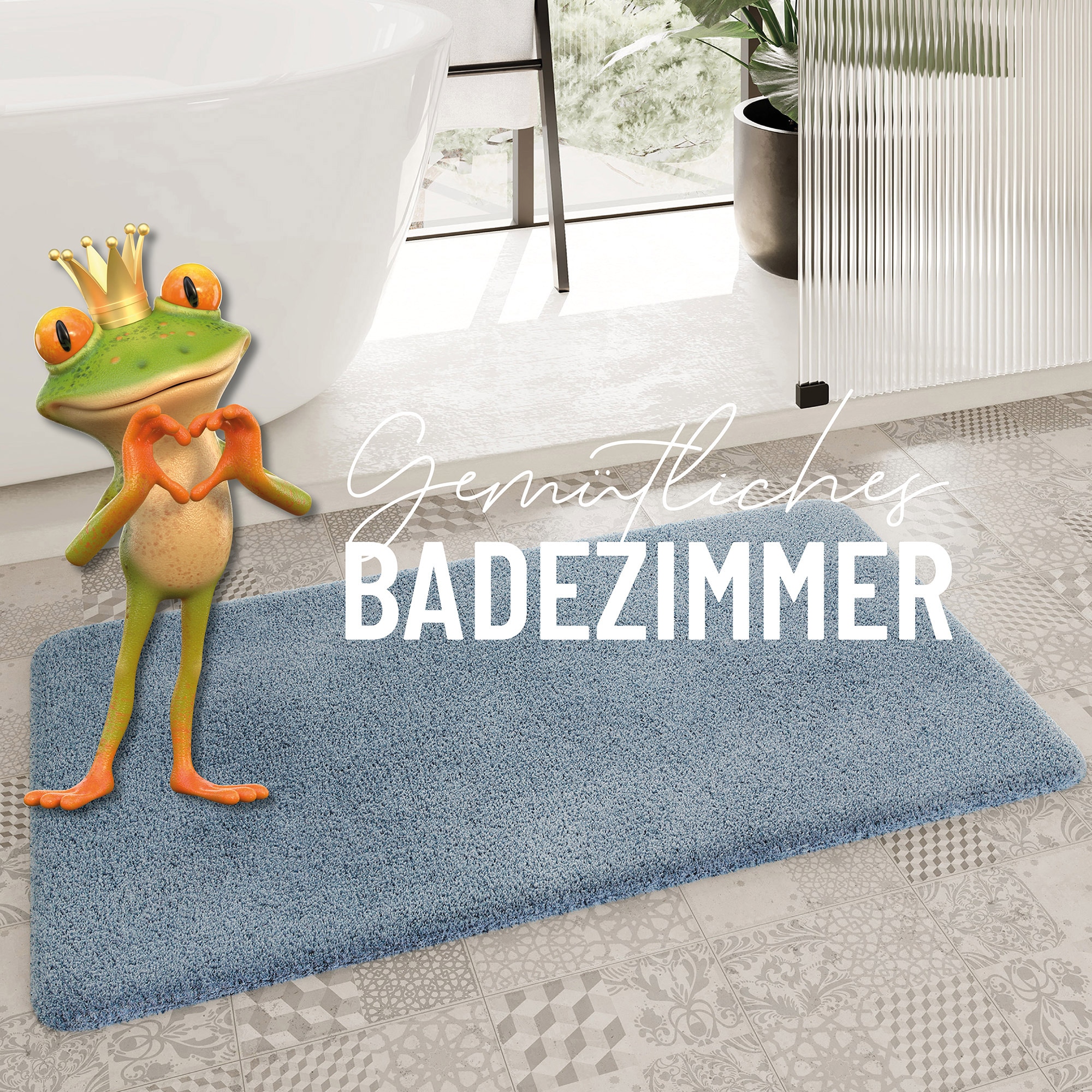 Homie Living Badematte »Porto Azzurro« Höhe 30 mm rutschhemmend beschichtet fussbodenheizungsgeeignet | schnell trocknend Badteppich, uni, rechteckig & rund, waschbar, Badezimmerteppich