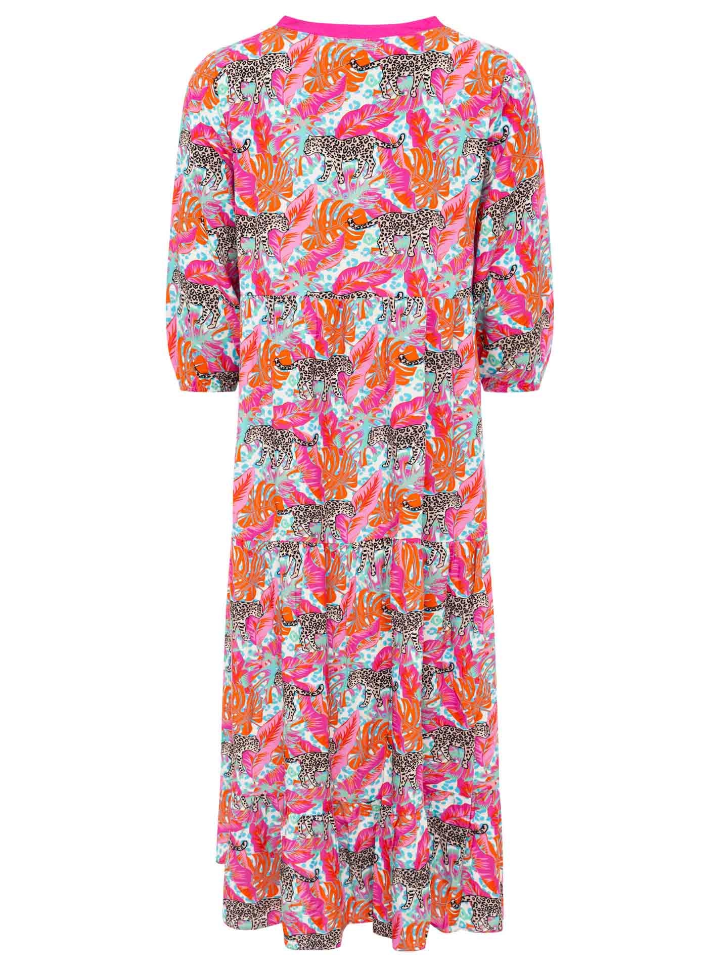 Zwillingsherz Maxikleid »"Wild Jungle"« Mustermix mit Leopard, Knopfleiste und 3/4 Arm