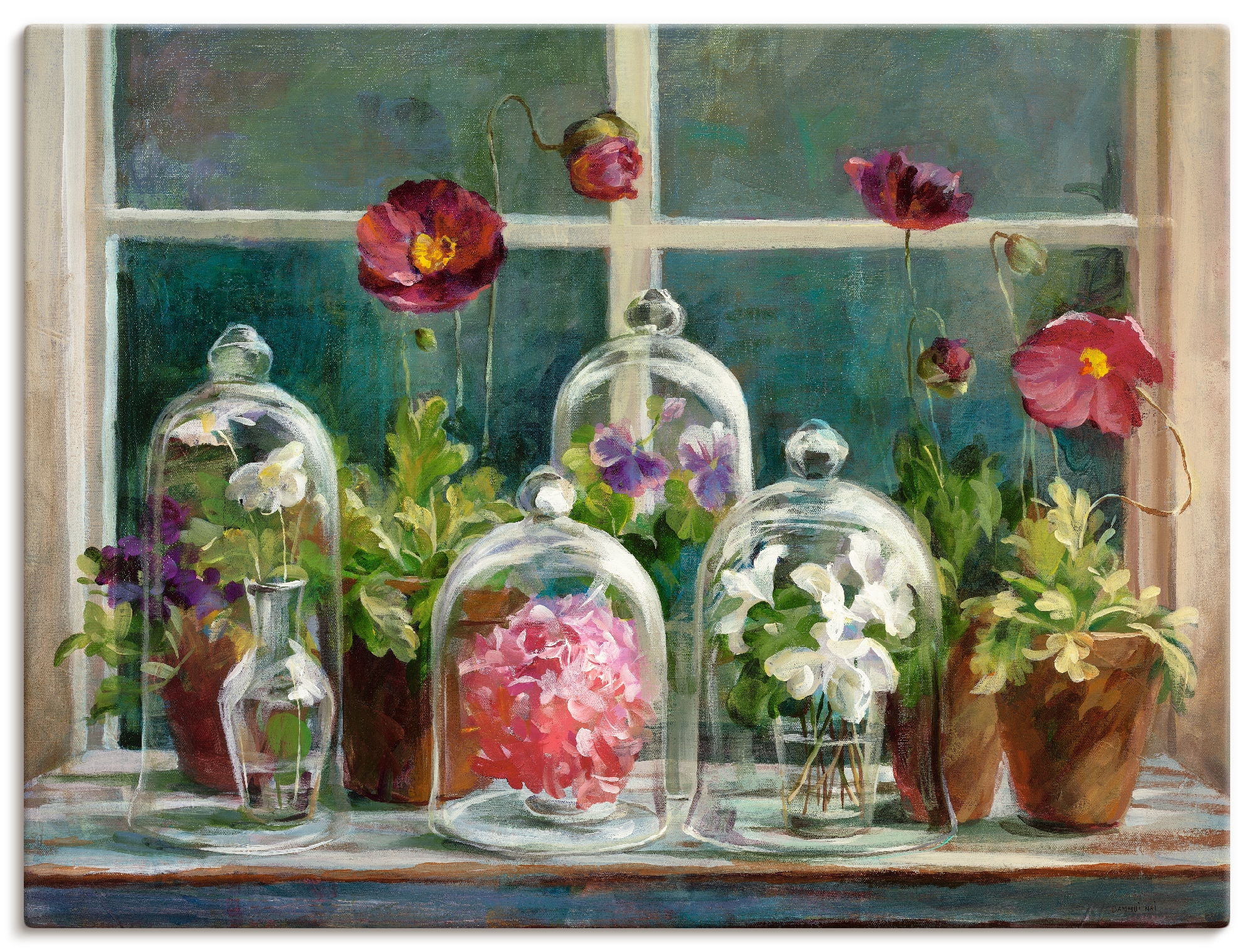 Image of Artland Leinwandbild "Lila Mohnsammlung am Fenster" Arrangements 1 Stk. tlg. auf Holzrahmen gespannt